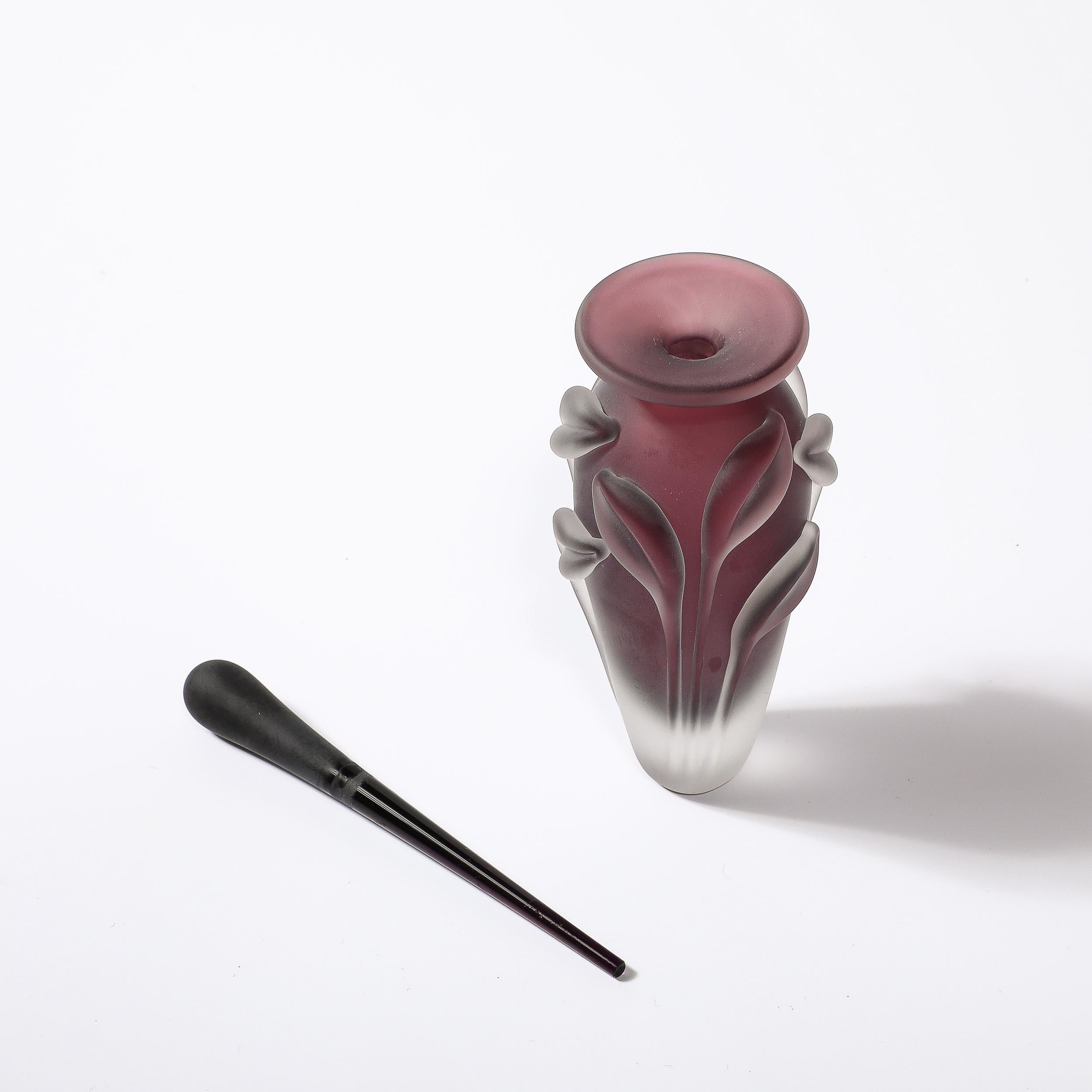 Modernist Frosted Smoked Amethyst Floral Glass Perfume Bottle by William Glasner 5