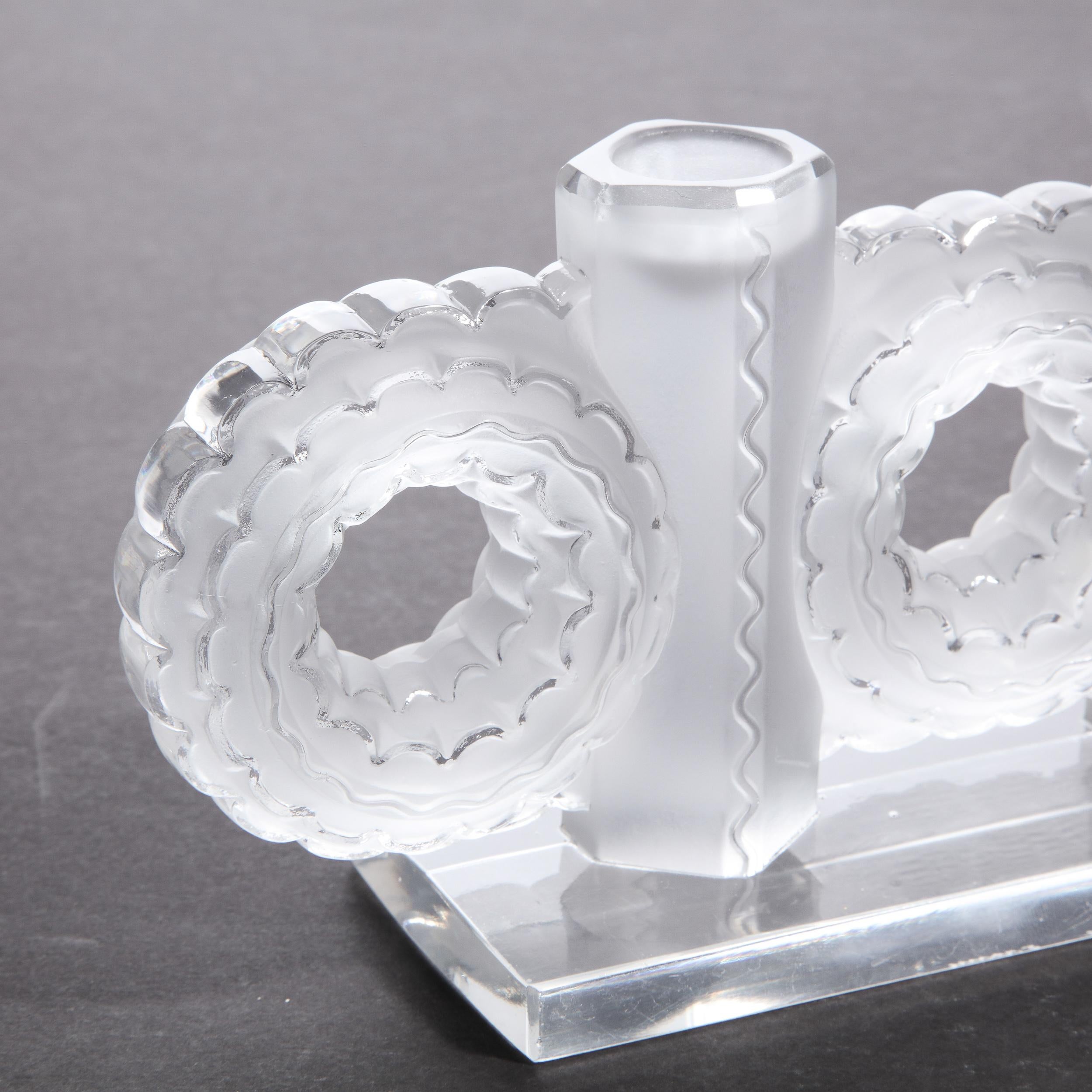 Modernist Frosted & Translucent Crystal Candle Holder by Lalique 5