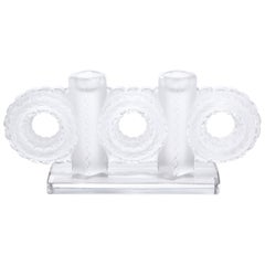 Modernist Frosted & Translucent Crystal Candle Holder by Lalique