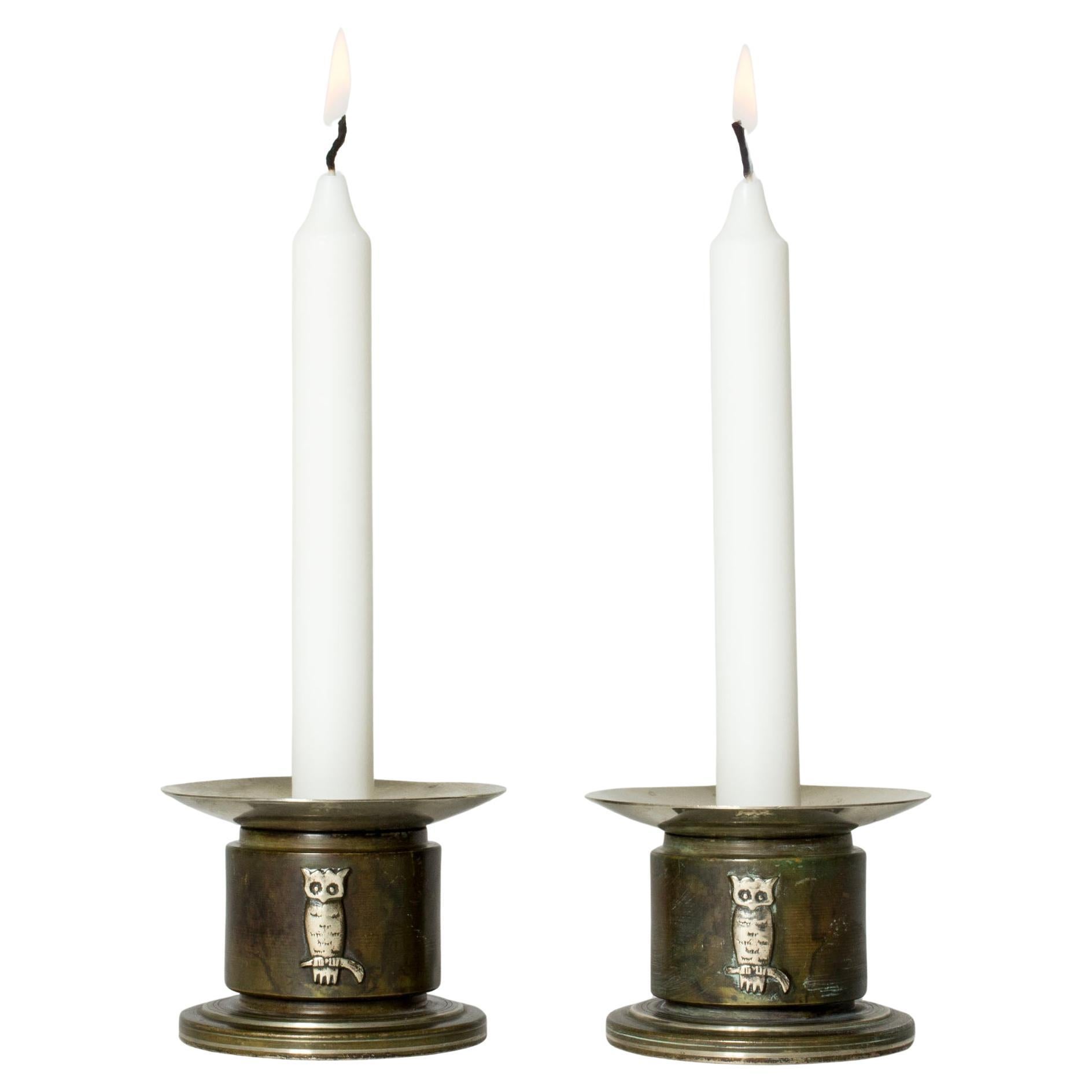 Modernist Functionalist Bronze Candlesticks from Orio, Sweden, 1930s For Sale