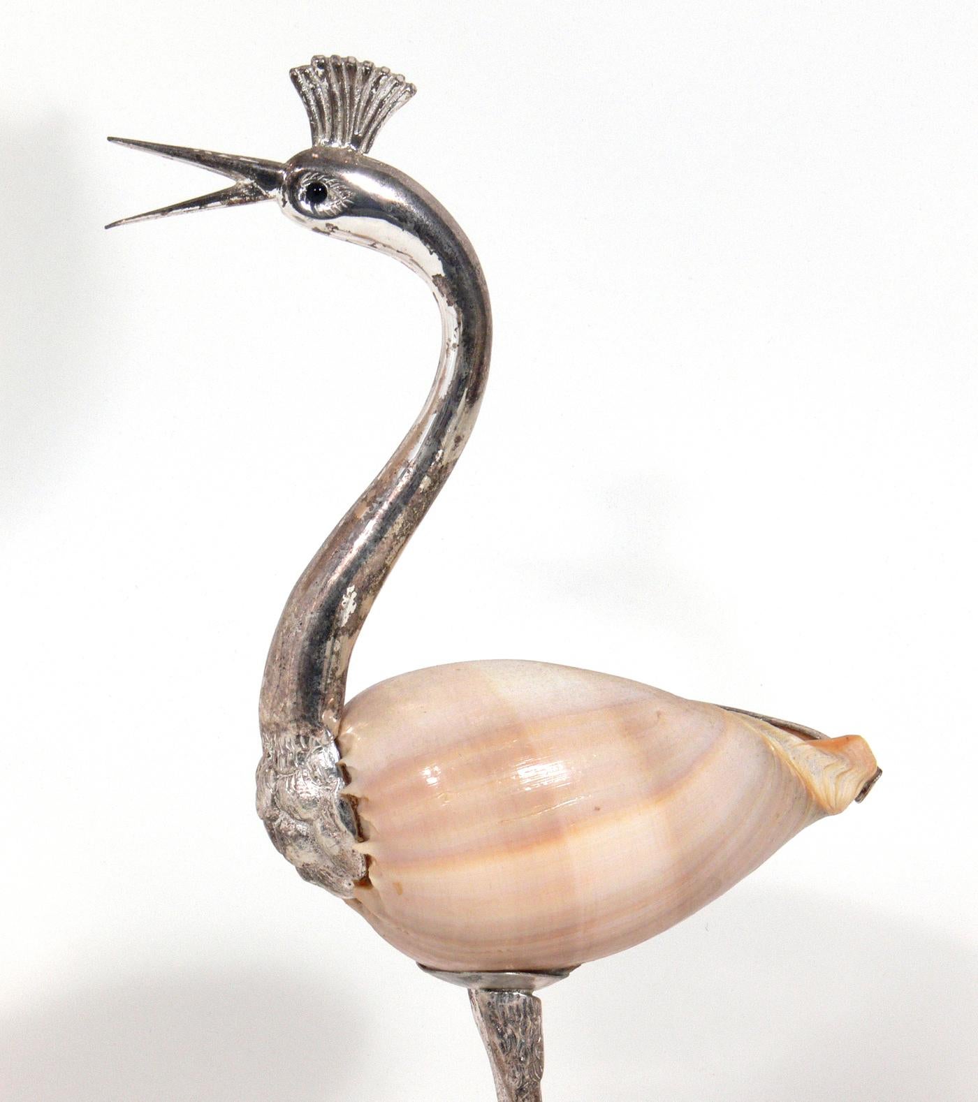 Modernist Gabriella Binazzi Silver and Shell Bird Sculptures In Good Condition In Atlanta, GA