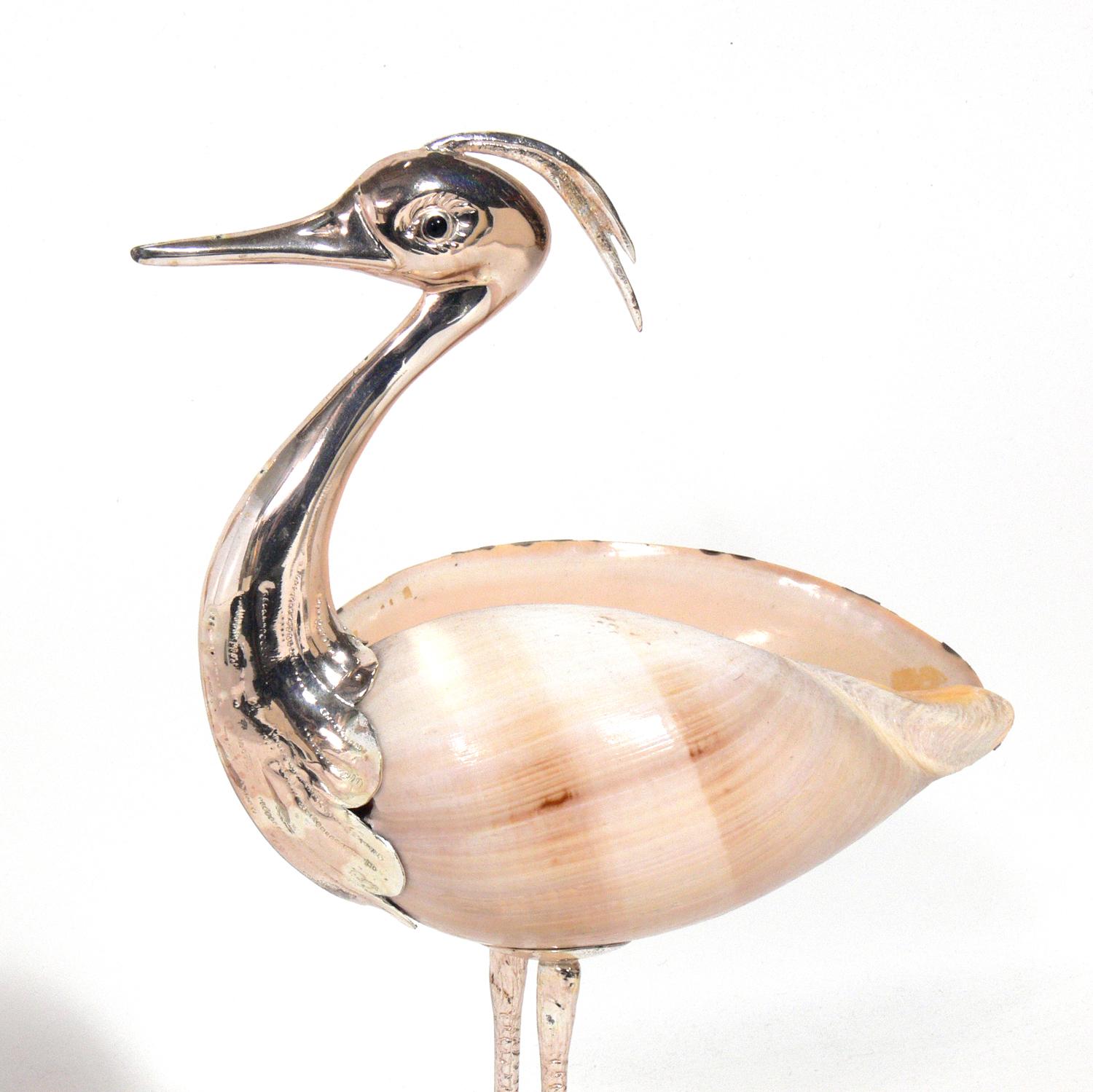 Late 20th Century Modernist Gabriella Binazzi Silver and Shell Bird Sculptures