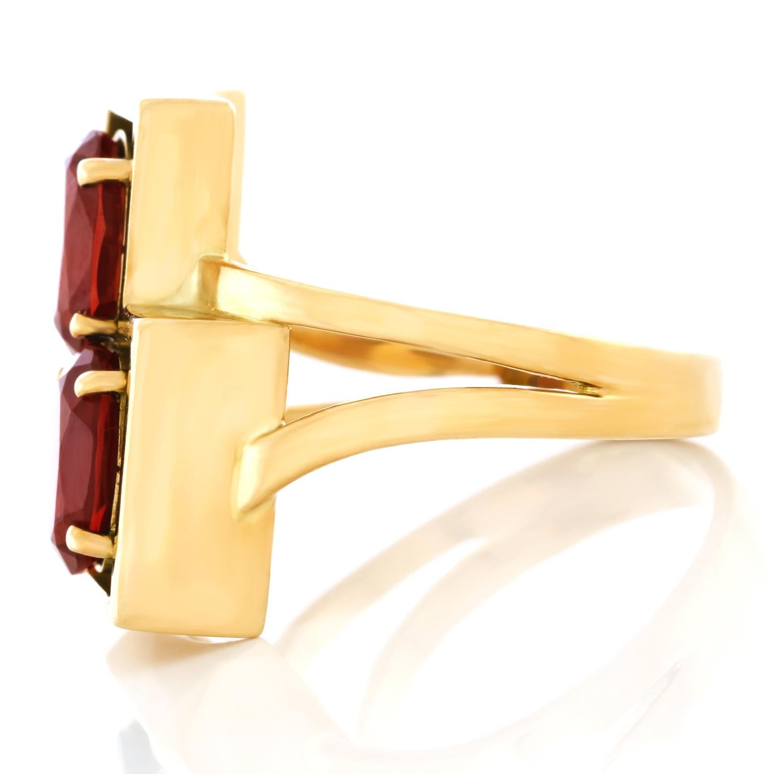 Modernist Garnet Set Gold Ring 3