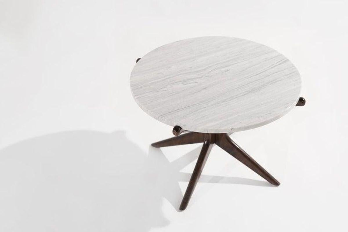 Brass Modernist Gazelle End Table in Walnut and Marble For Sale