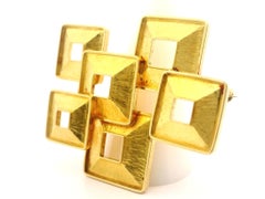 Modernist Geometric 18k Solid Yellow Gold Overlapping Textured Squares Brooch