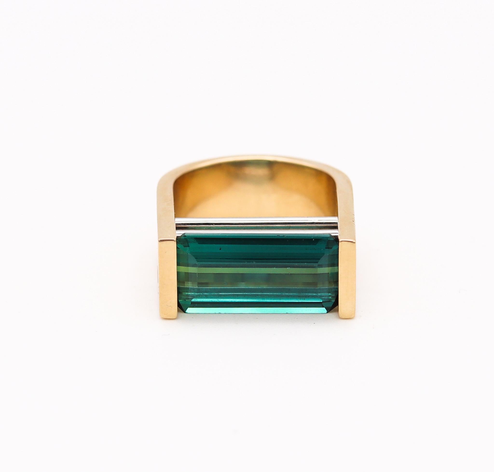Modernist Geometric Bauhaus Ring 18Kt Gold Platinum 6.87 Cts Chrome Tourmaline 4