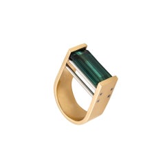 Modernist Geometric Bauhaus Ring 18Kt Gold Platinum 6.87 Cts Chrome Tourmaline