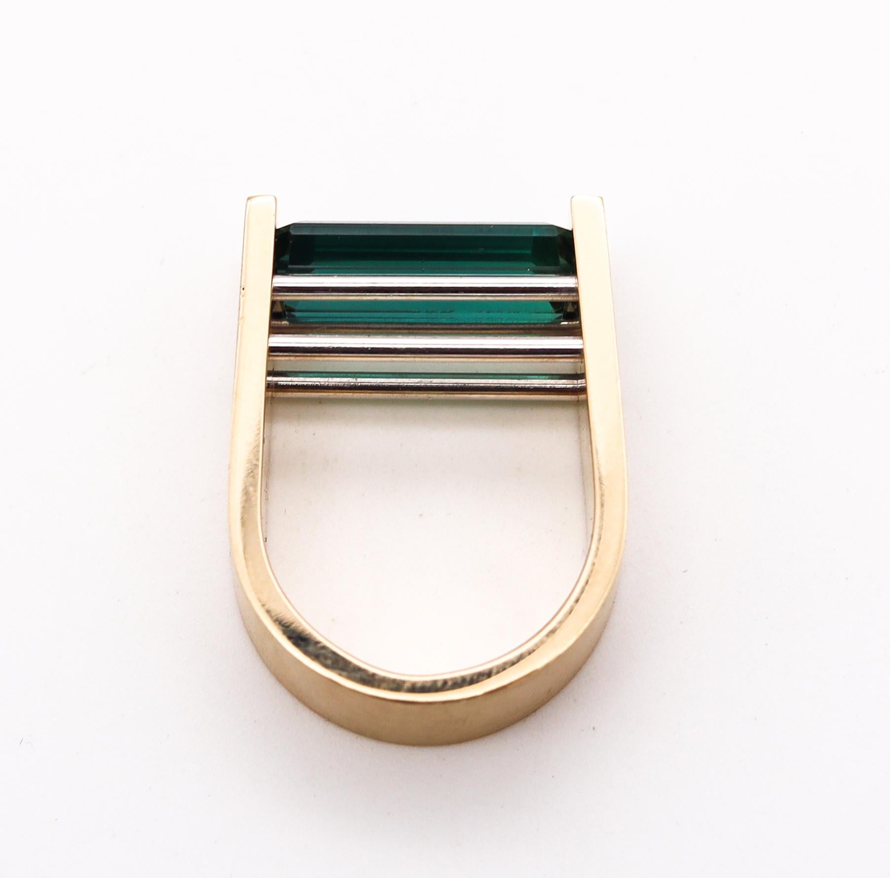 Modernist Geometric Bauhaus Ring 18Kt Gold Platinum 6.87 Cts Chrome Tourmaline 1
