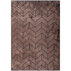 Modernist Geometric Chevron Dark Brown Charcoal Fringe Optional Luxury Area Rug