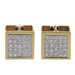 Modernist Geometric Diamond Gold Cube Earrings