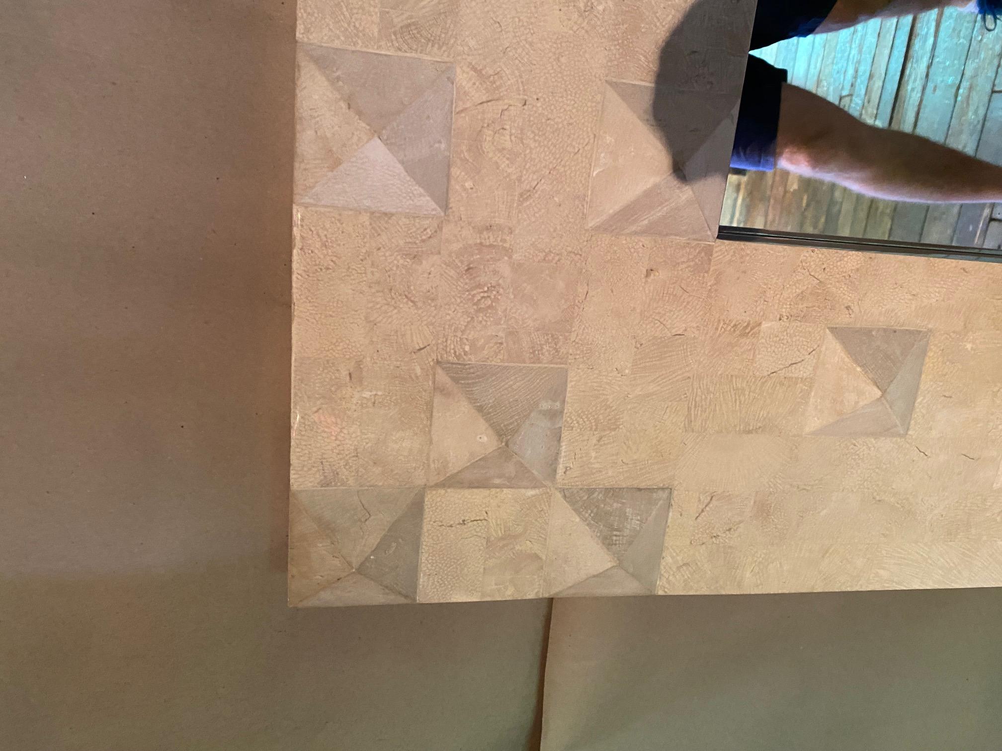 Modernist Geometric Fossil Stone Mirror by Oggetti For Sale 1