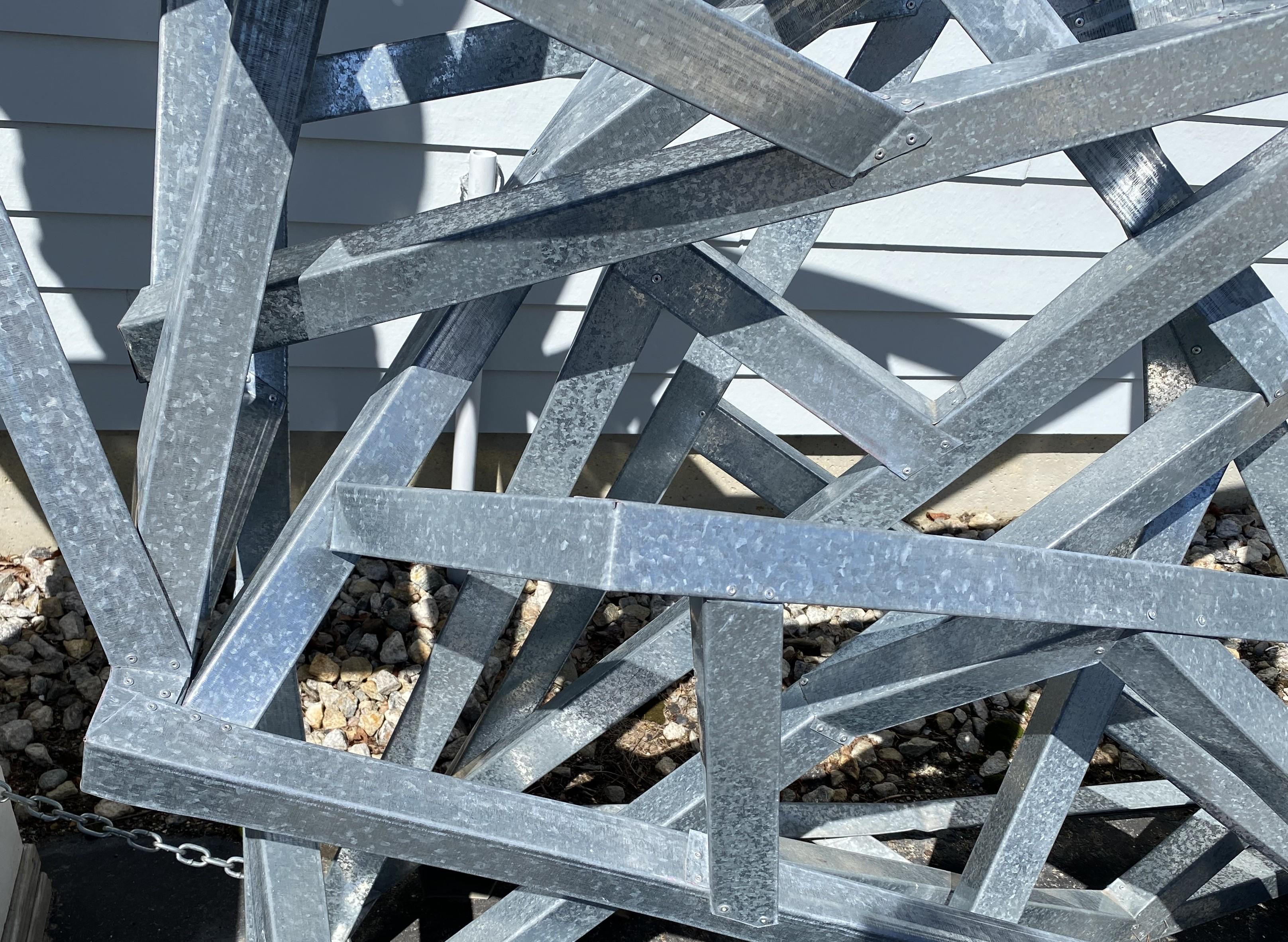 American Modernist Geometric Galvanized Metal Outdoor Sculpture For Sale
