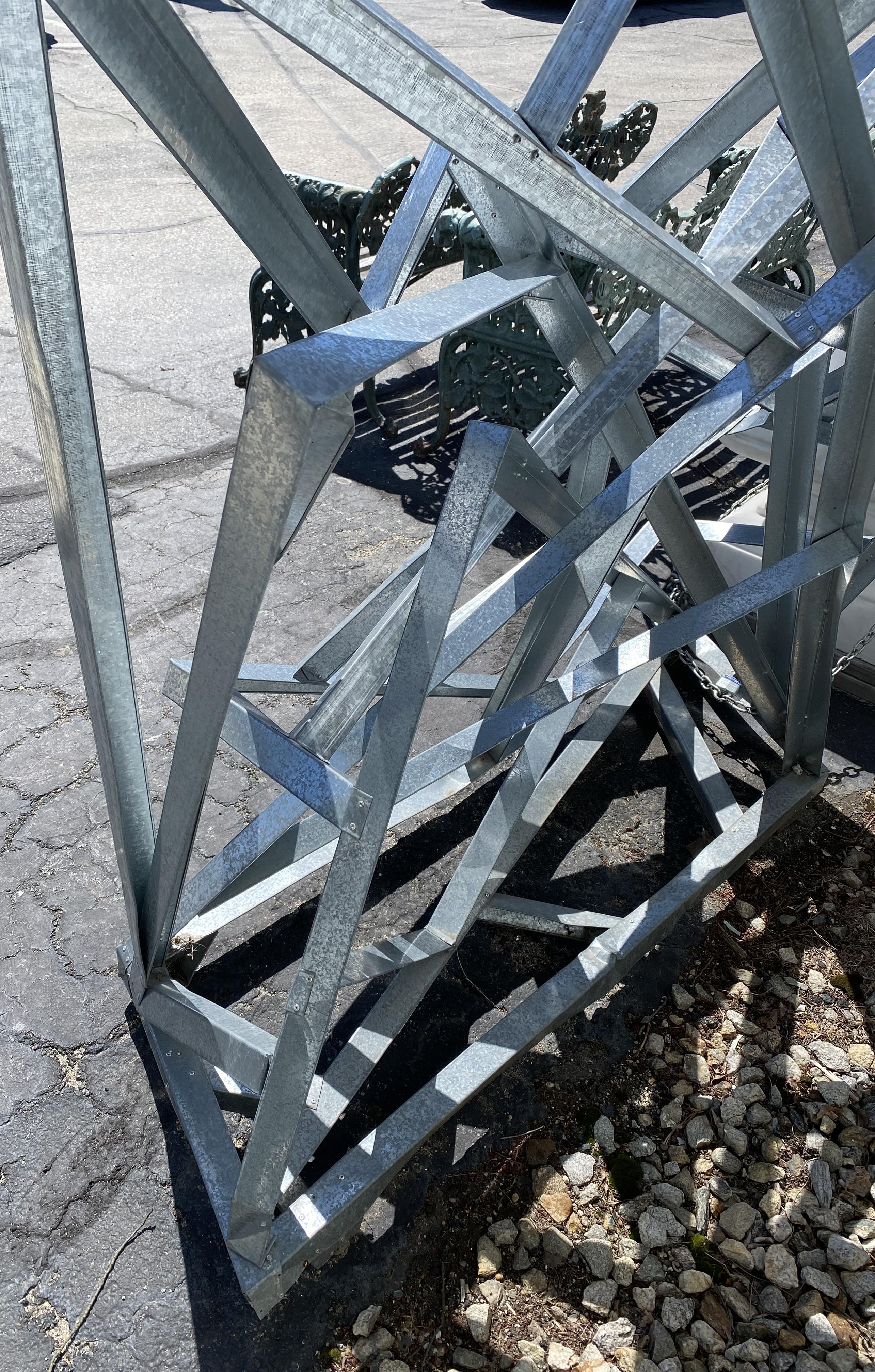 Modernist Geometric Galvanized Metal Outdoor Sculpture For Sale 4