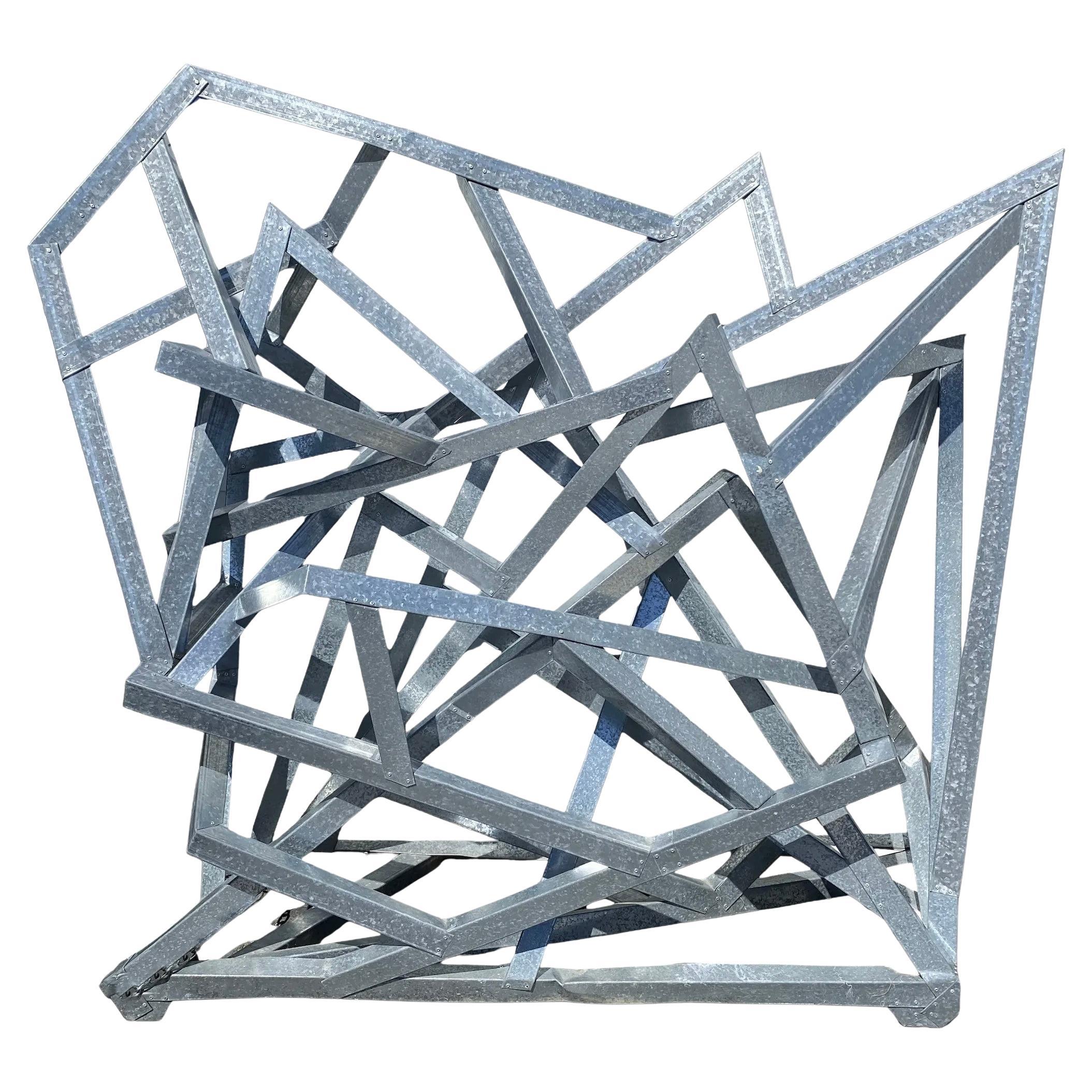 Modernist Geometric Galvanized Metal Outdoor Sculpture For Sale