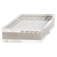 Scatola decorativa geometrica modernista in lucite e cromo, Francia, circa 1970