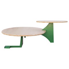 Modernist Geometric Organic Custom Oak Coffee Table with Green Metal Base