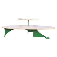 Modernist Geometric Organic Custom Oak Coffee Table with Green Metal Base