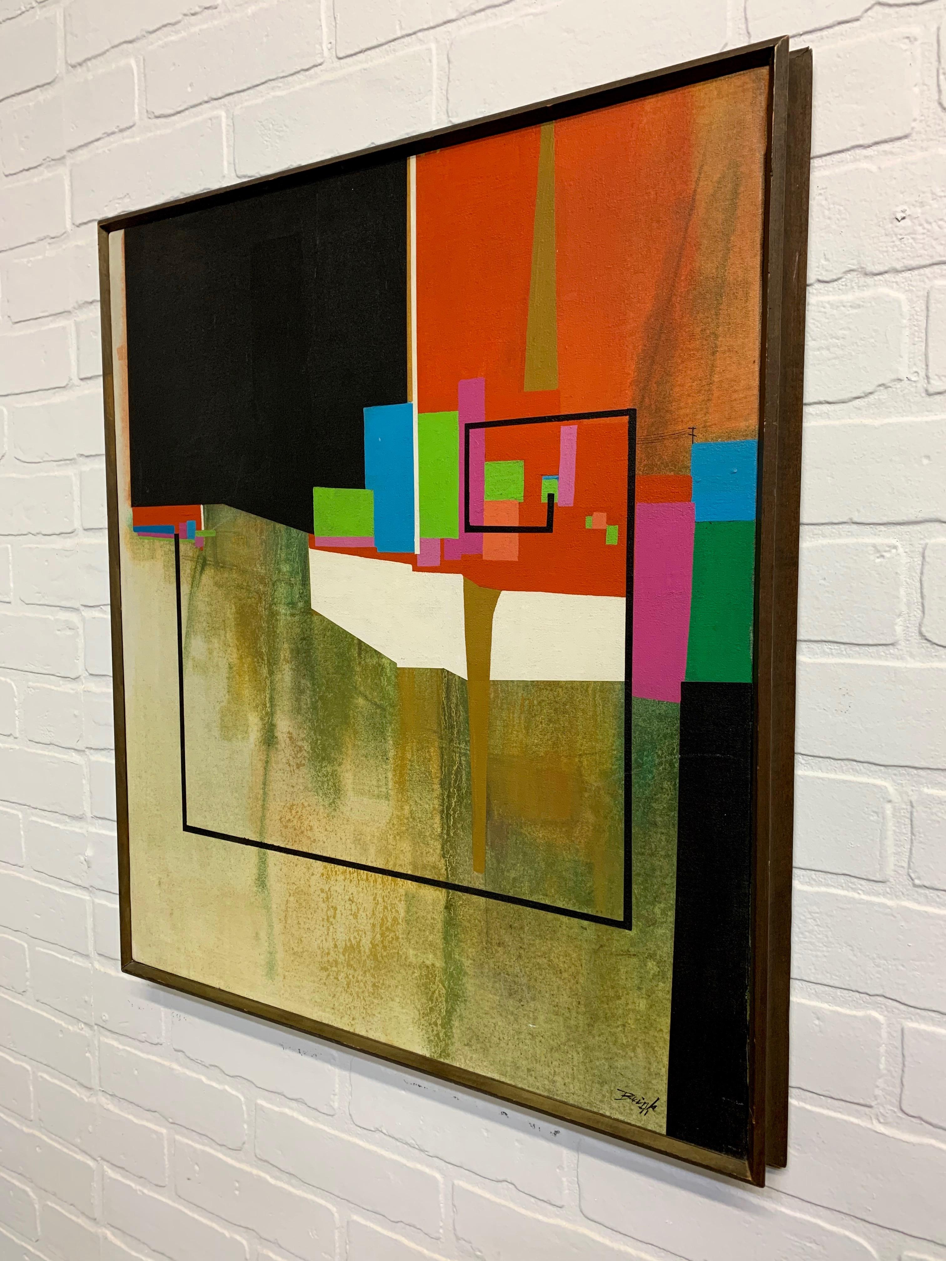 Oil on canvas painting of geometric shapes signed Brink.
