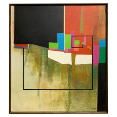 Vintage Modernist Geometric Painting, 1971