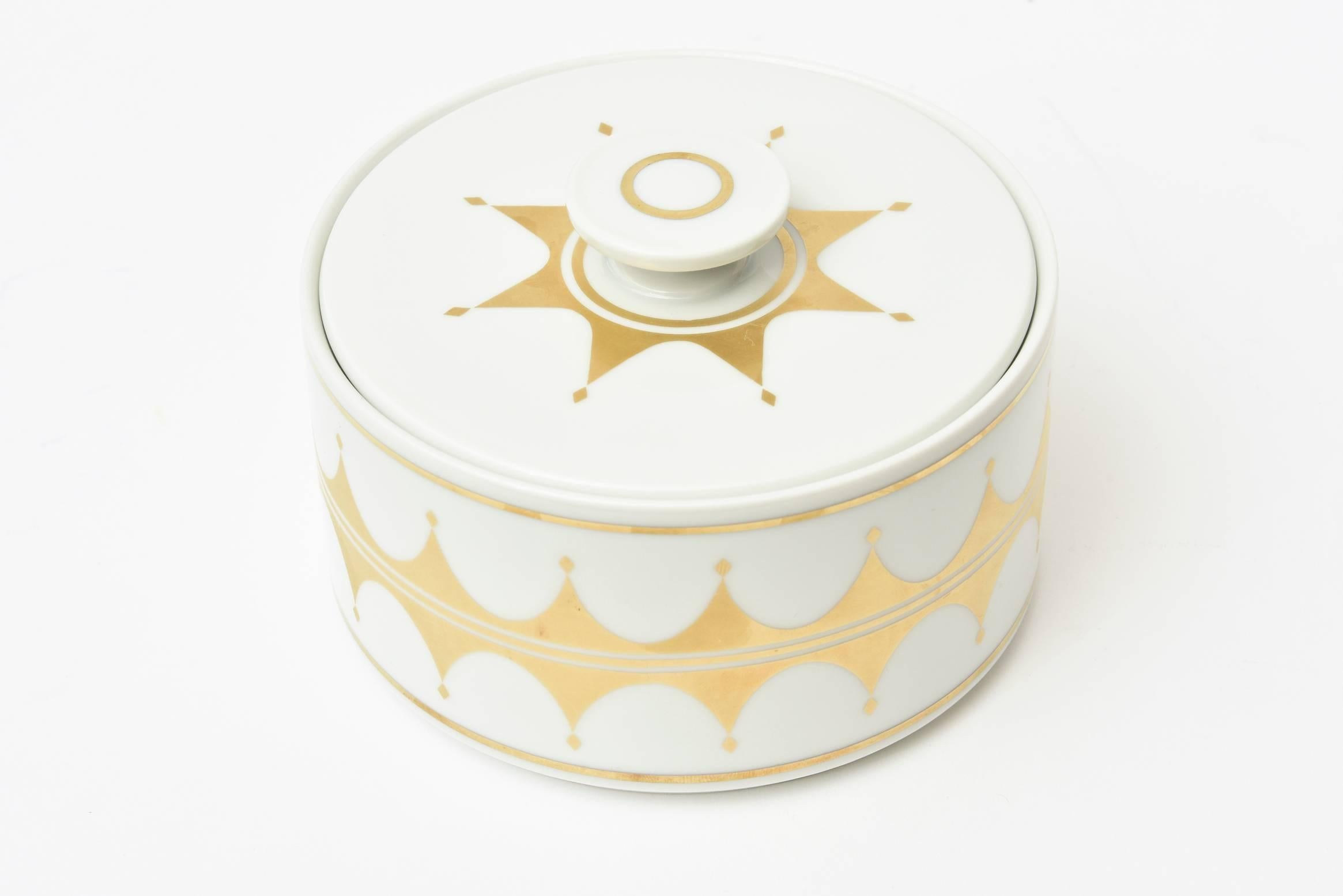 German Modernist Geometric Porcelain Two-Part Box with 24-Carat Gold