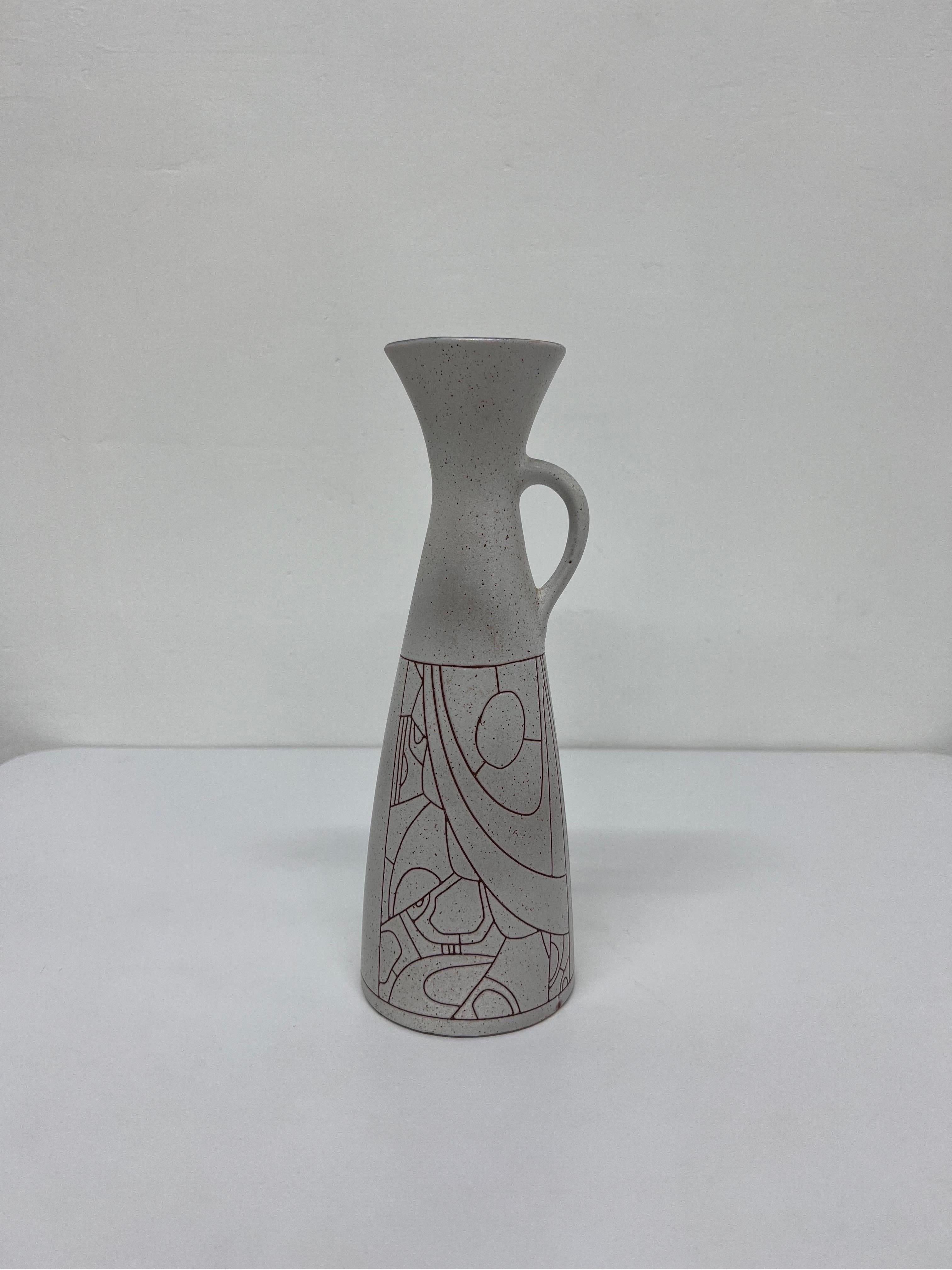 Mid-Century Modern pitcher or carafe with geometric pattern signed Lapid Israel.