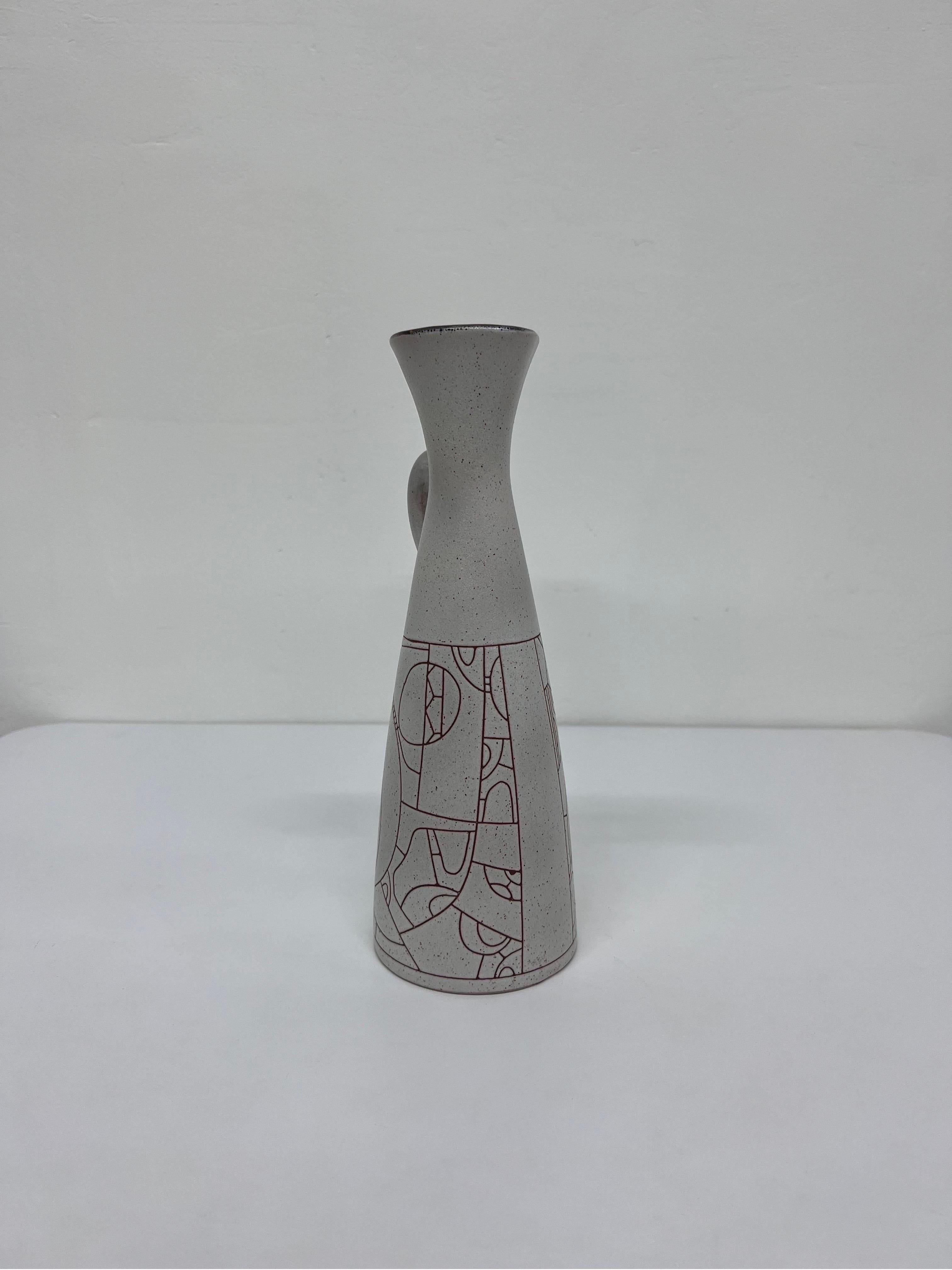 Israeli Modernist Geometric Stoneware Carafe or Pitcher by Lapid Israel Pottery