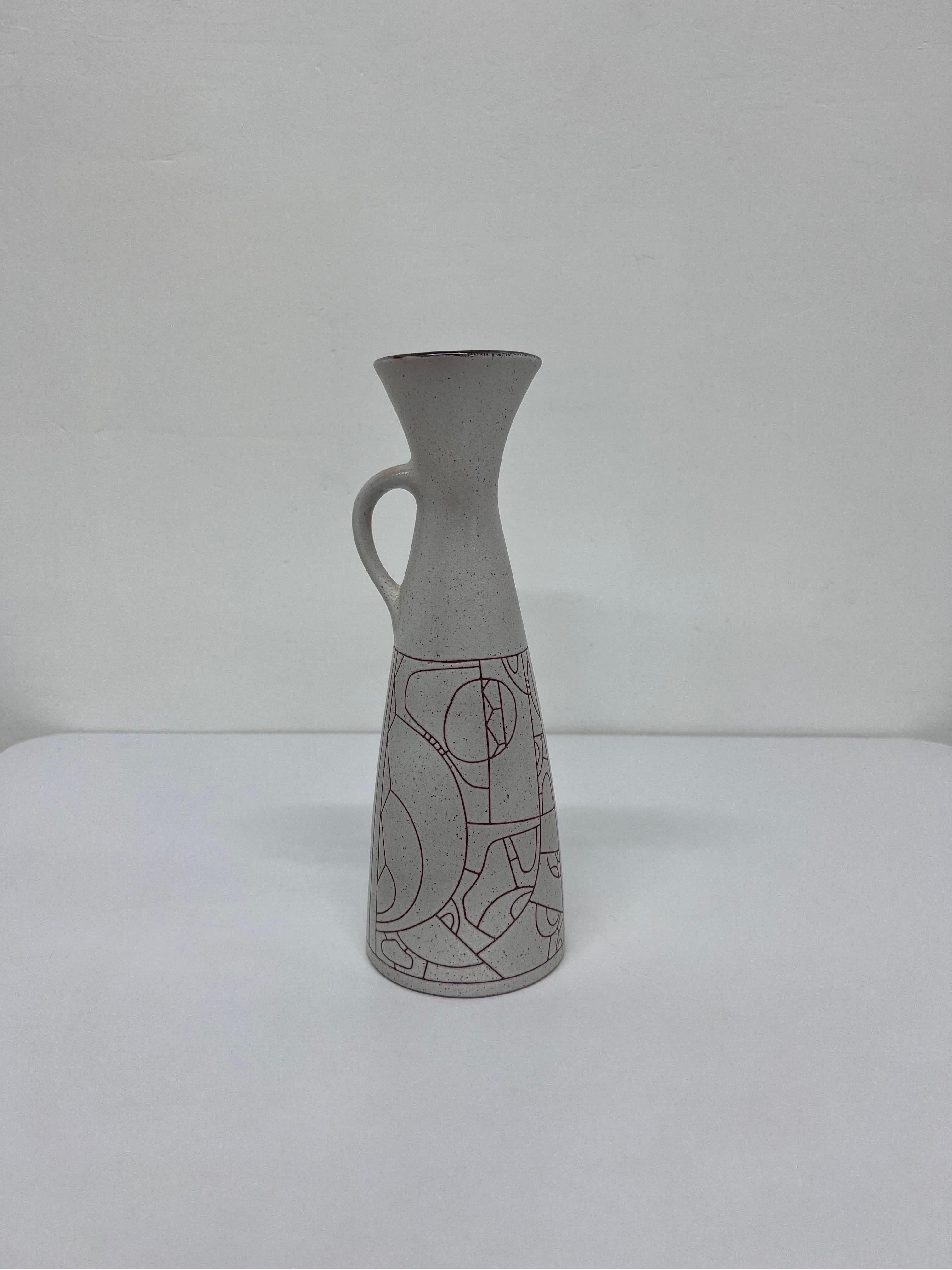 Modernist Geometric Stoneware Carafe or Pitcher by Lapid Israel Pottery In Good Condition In Miami, FL