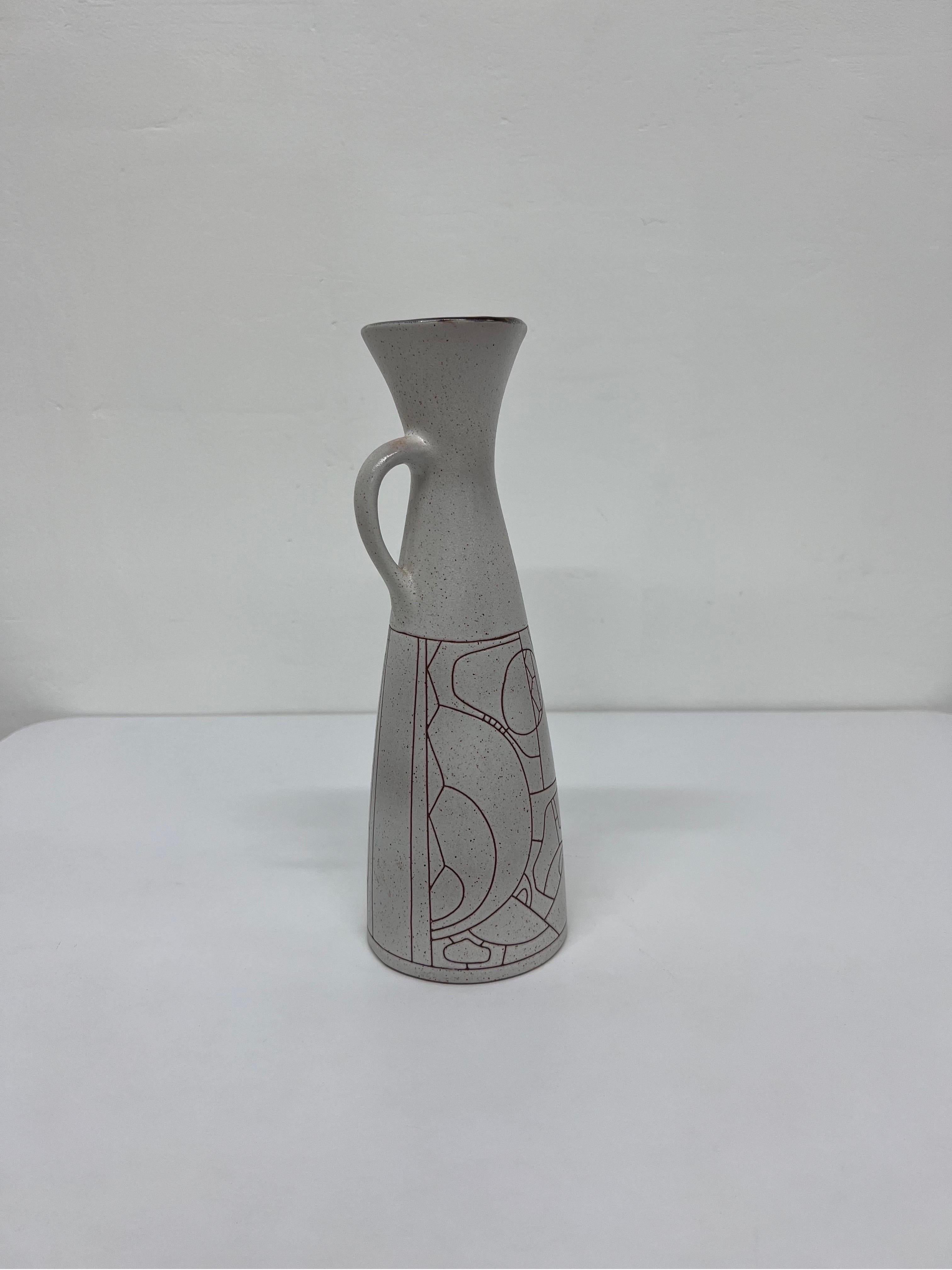 20th Century Modernist Geometric Stoneware Carafe or Pitcher by Lapid Israel Pottery