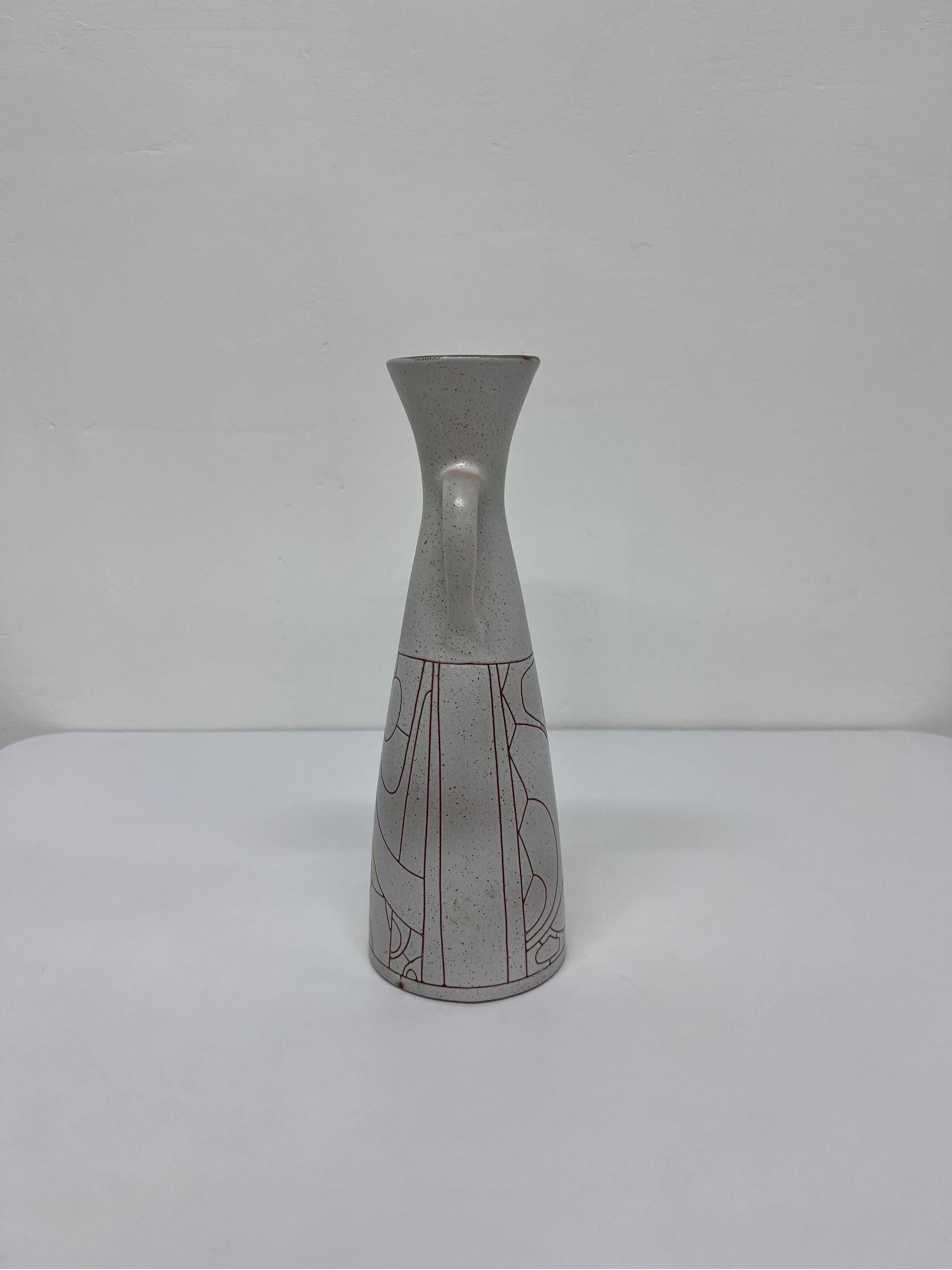 Modernist Geometric Stoneware Carafe or Pitcher by Lapid Israel Pottery 1