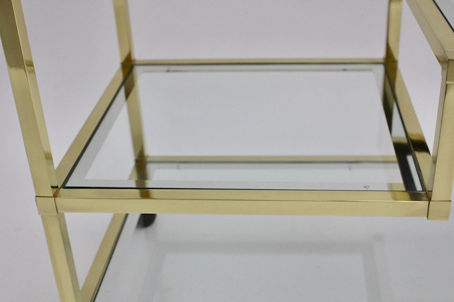 Carrito de Bar Modernista Geométrico Vintage Metal Dorado Cristal Años 70 Italia en venta 2