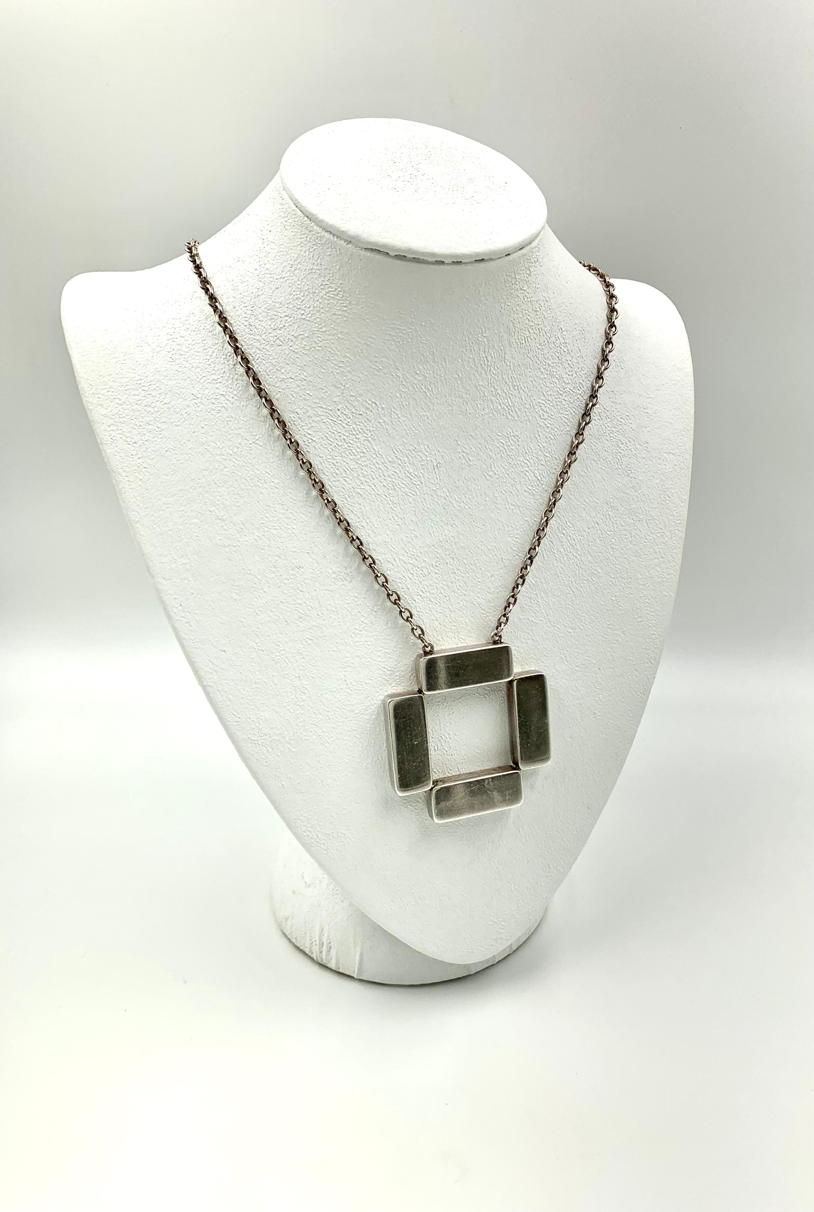 Modernist Georg Jensen Astrid Fog Large Sterling Silver Cross Bars Necklace In Good Condition For Sale In New York, NY