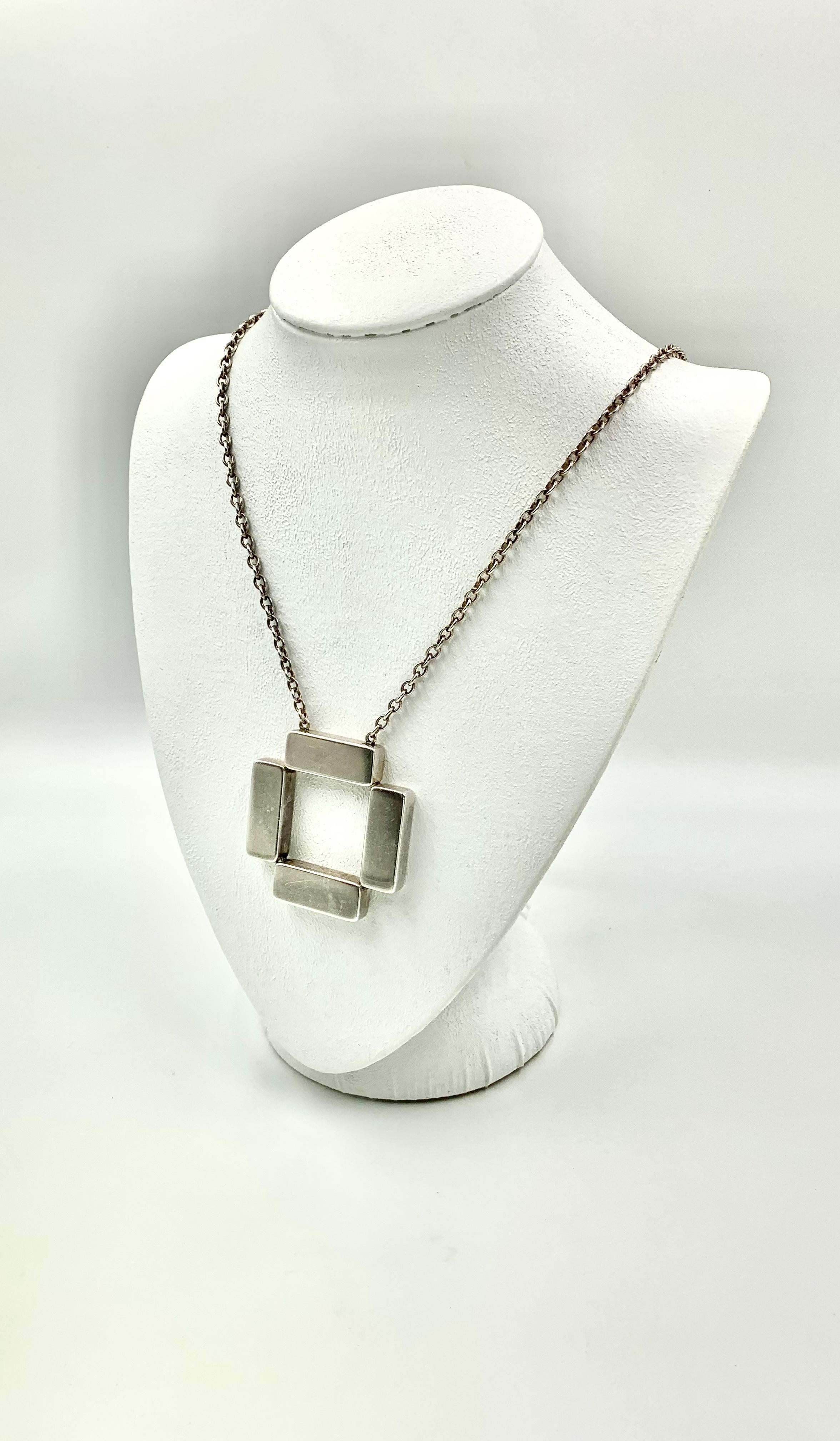 Women's or Men's Modernist Georg Jensen Astrid Fog Large Sterling Silver Cross Bars Necklace For Sale