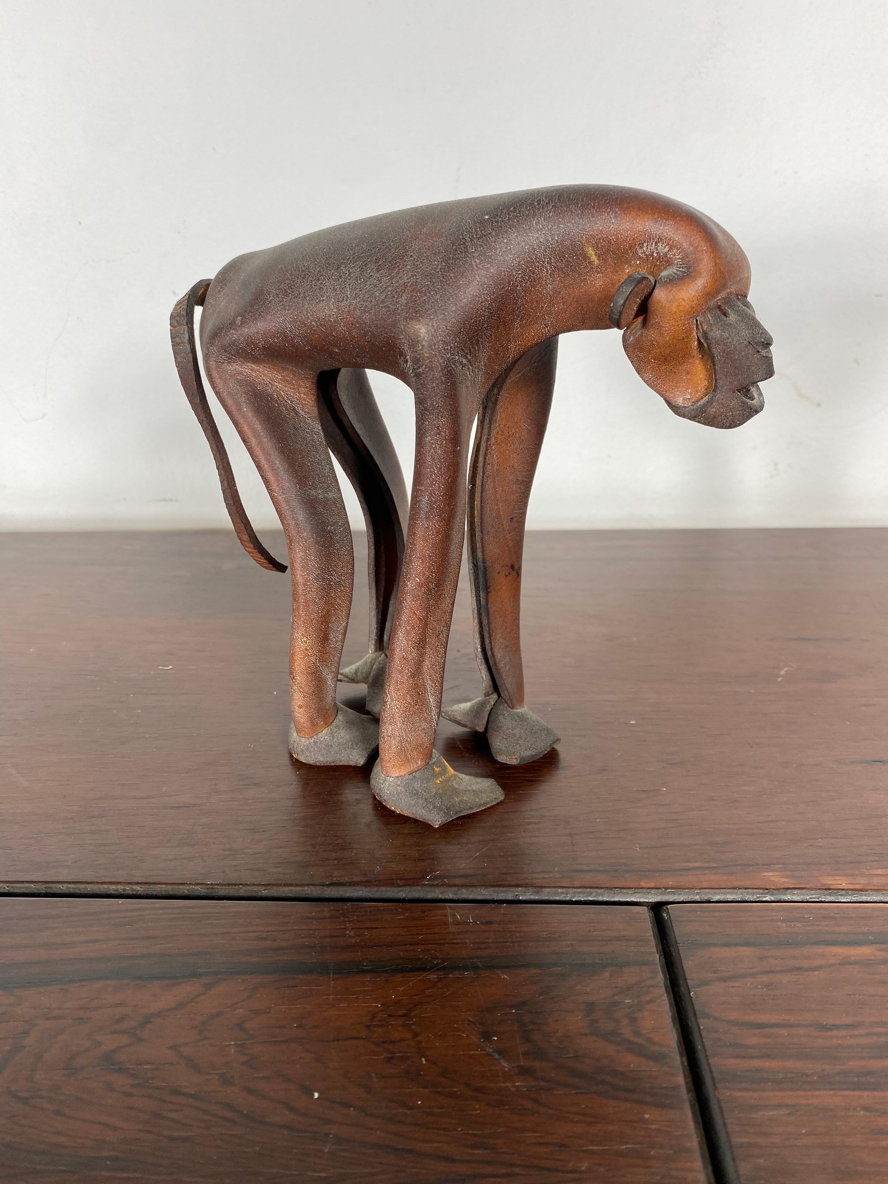 Modernist German Leather Monkey by Deru In Good Condition For Sale In Buffalo, NY
