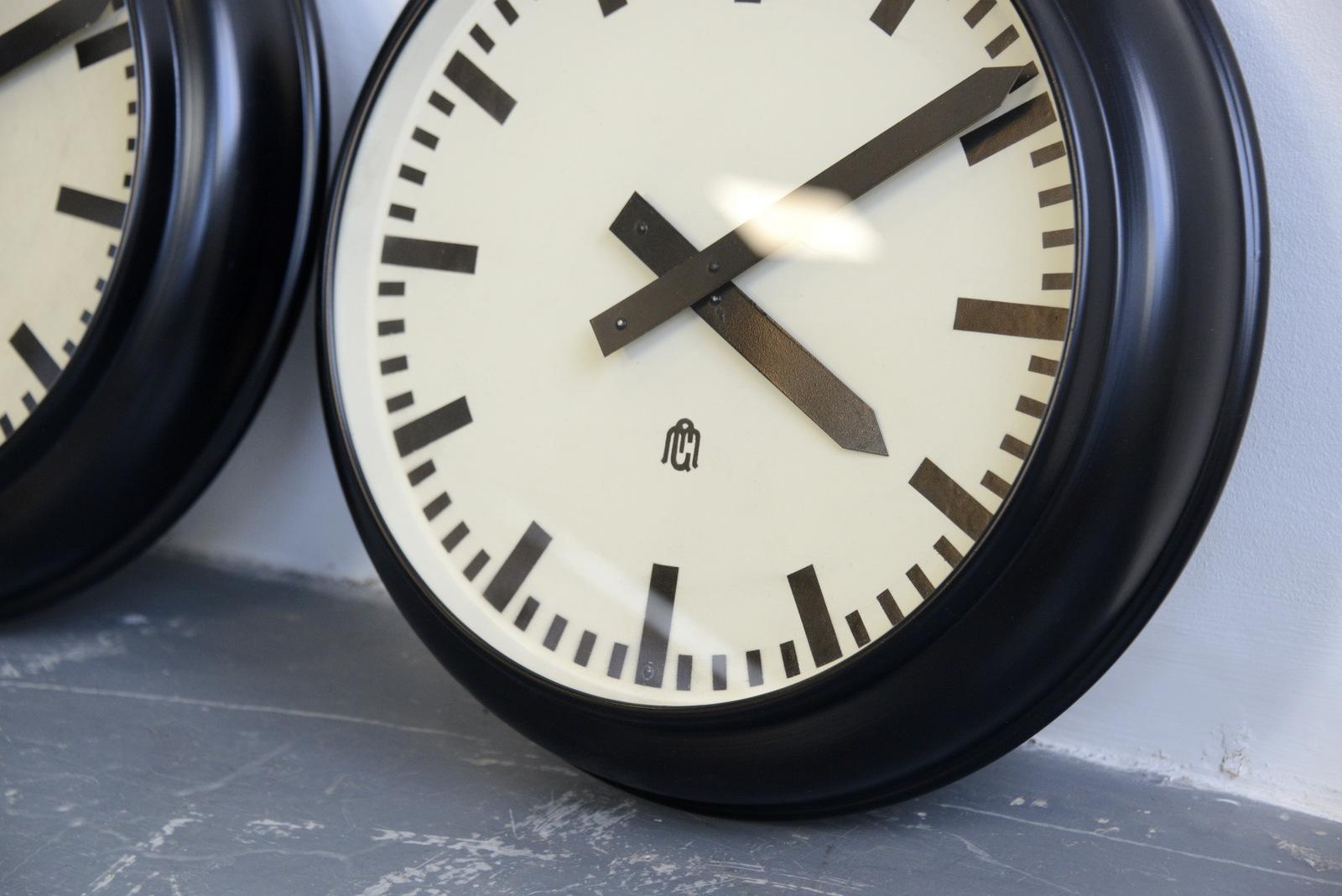 Modernist German office clocks, circa 1930s

- Price is per clock
- Stepped steel casing
- Glass face
- Steel dial
- New quartz motor
- Takes 1x AA battery
- German, 1930s
- Measures: 40cm wide x 8cm deep

Condition report

Fully