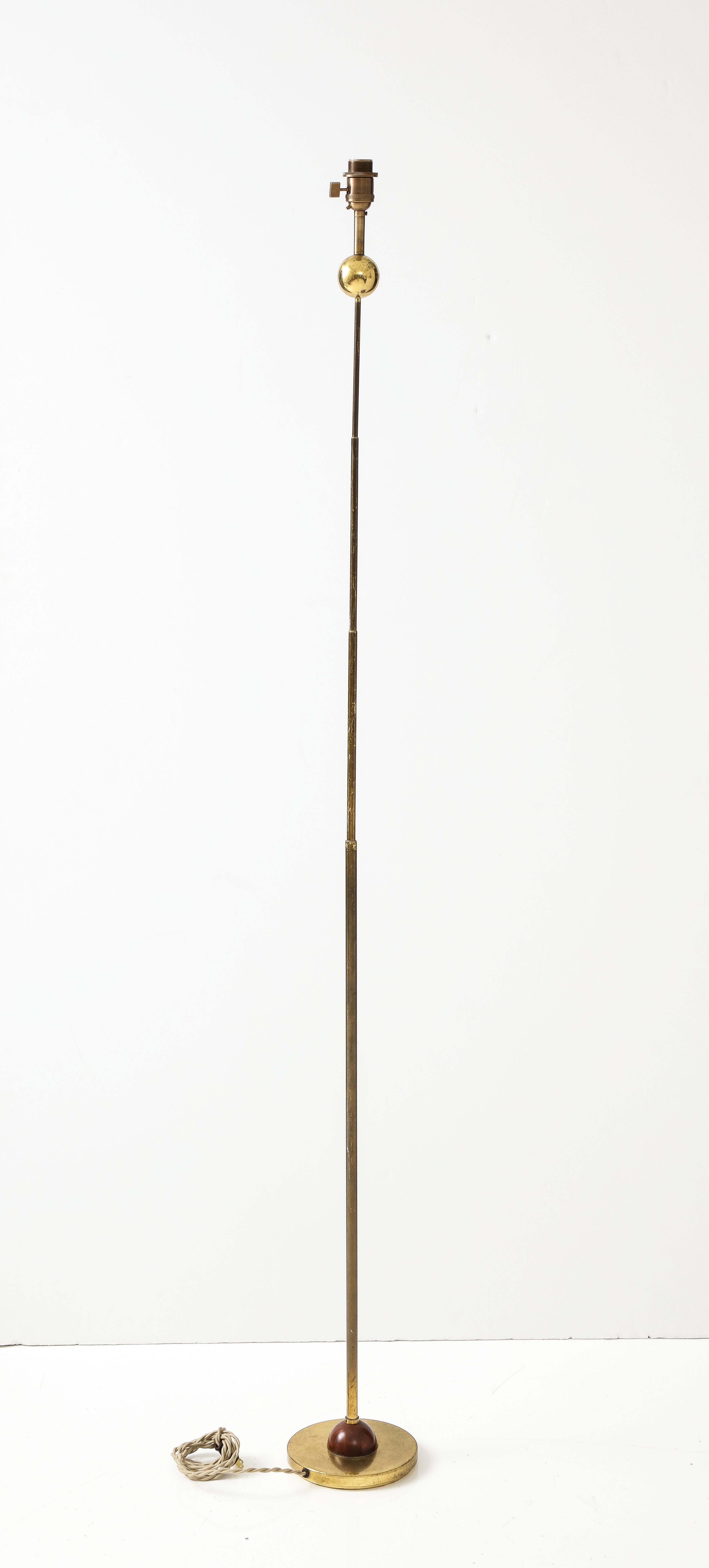 Minimalist & modernist gilt bronze floor lamp with elegant copper details on the base. Rewired for use in the US.
No shade included.