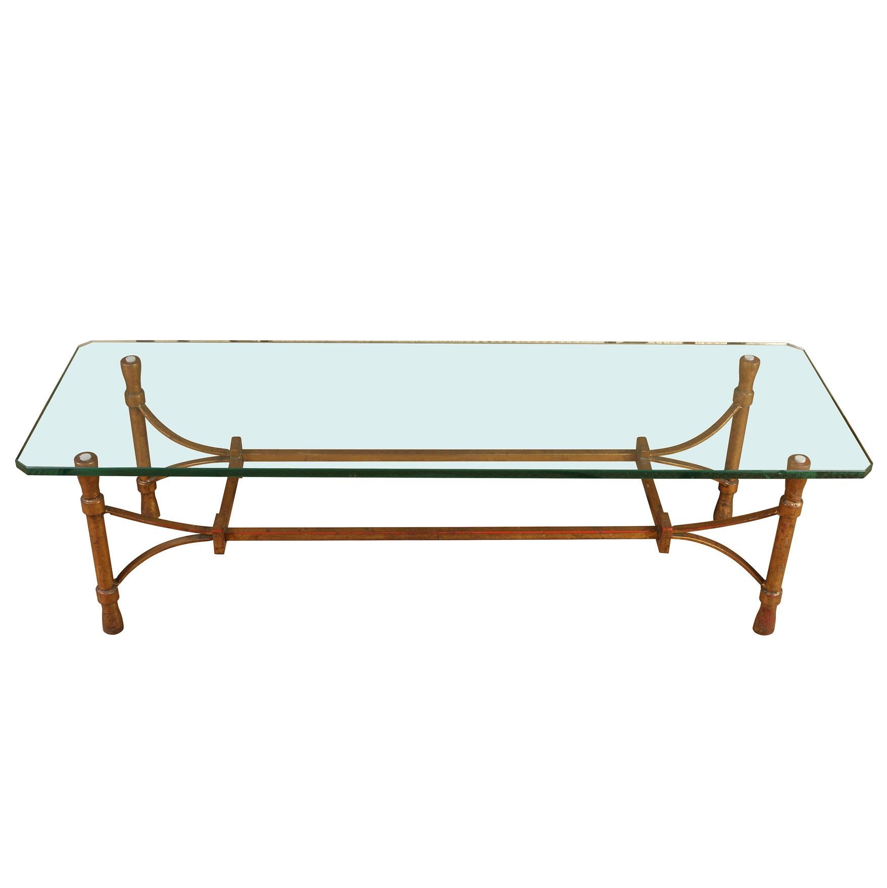 Modernist Gilt Iron and Glass Coffee Table In Good Condition For Sale In Locust Valley, NY