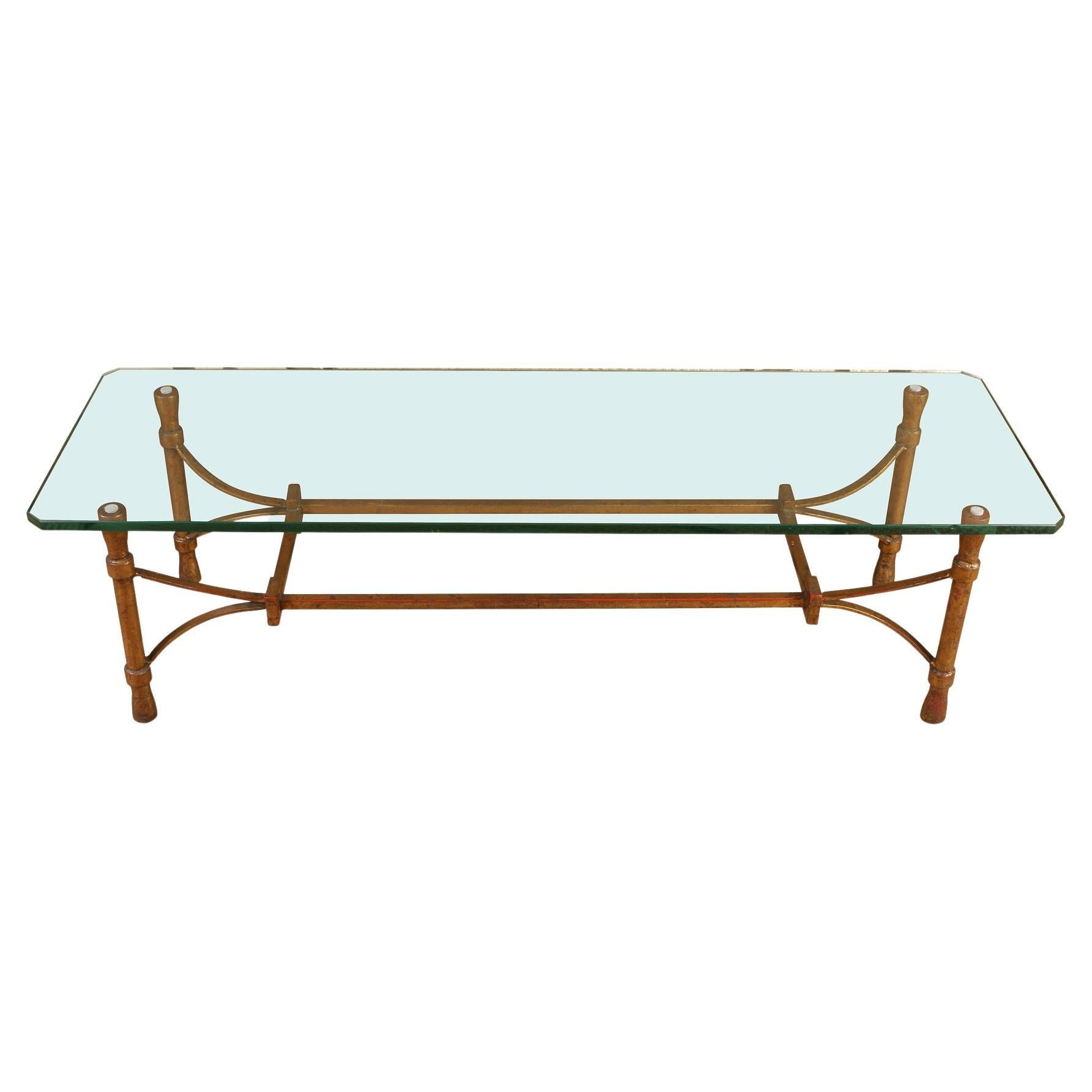Modernist Gilt Iron and Glass Coffee Table For Sale