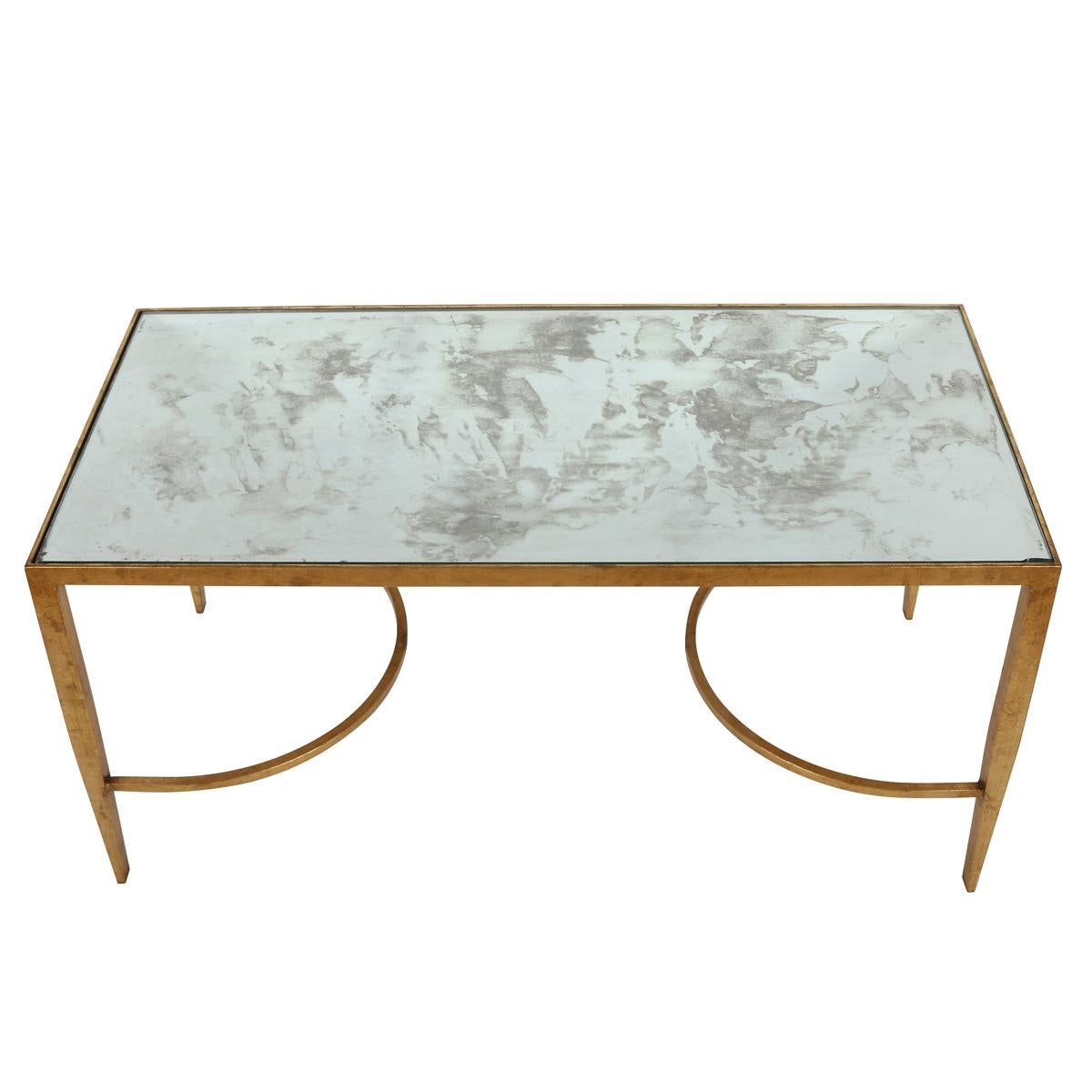 Moderne Modernist Gilt Iron Table With Smoky Mirrored Glass Top en vente