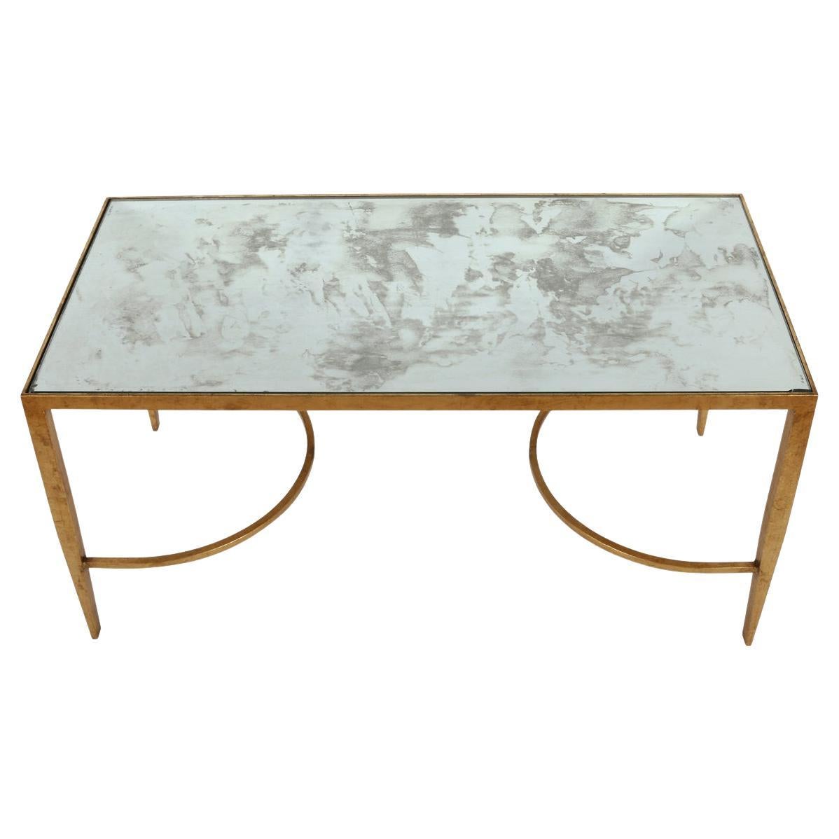 Modernist Gilt Iron Table With Smoky Mirrored Glass Top