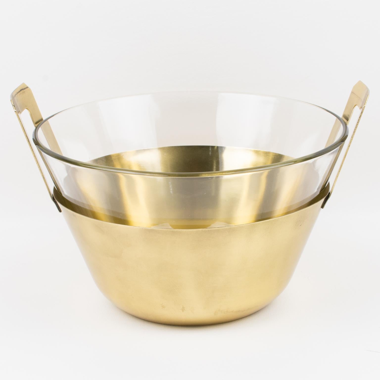 Modernist Gilt Metal and Glass Decorative Bowl Centerpiece, 1980s For Sale 5
