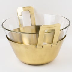 Modernist Gilt Metal and Glass Decorative Bowl Centerpiece, 1980s