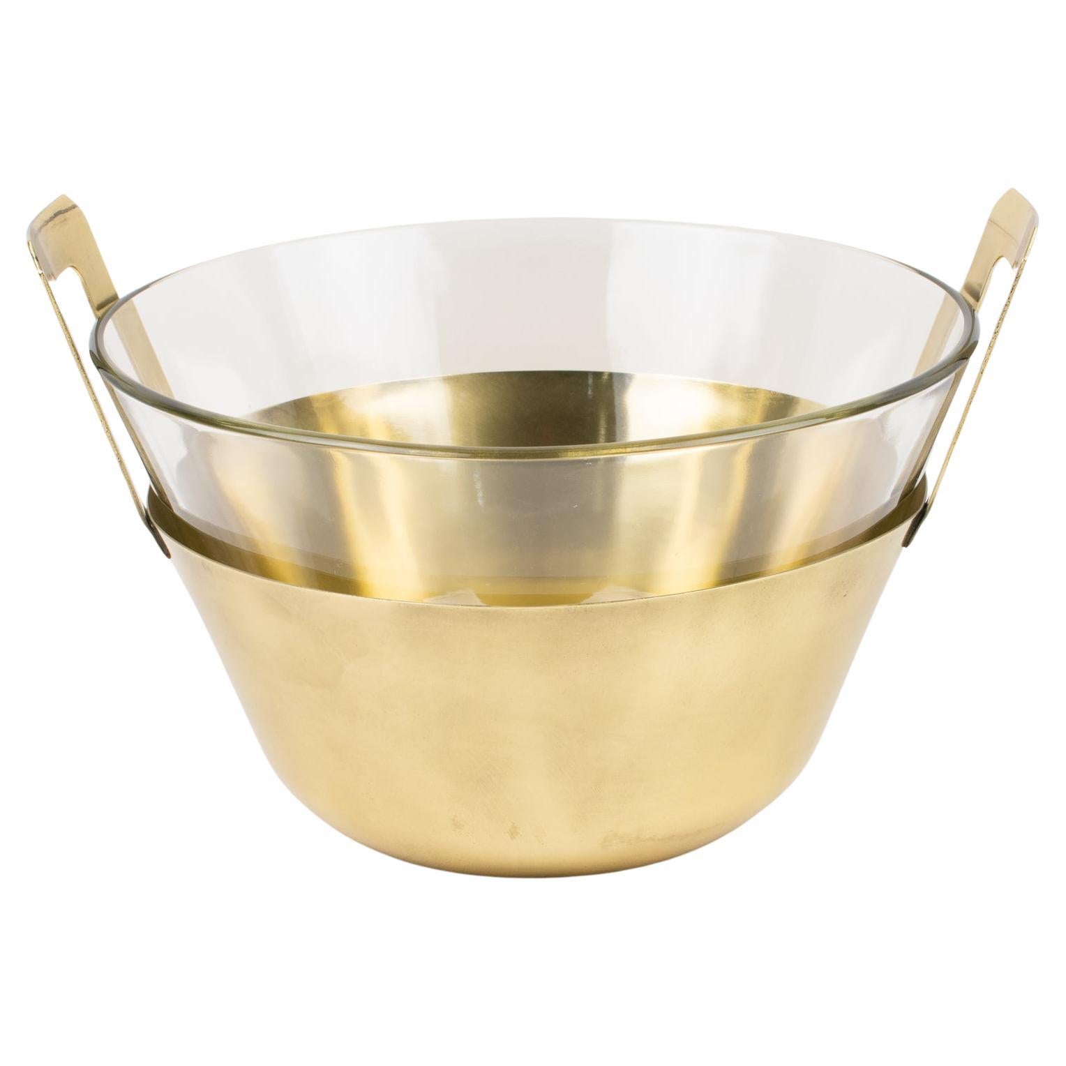 Modernist Gilt Metal and Glass Decorative Bowl Centerpiece, 1980s For Sale