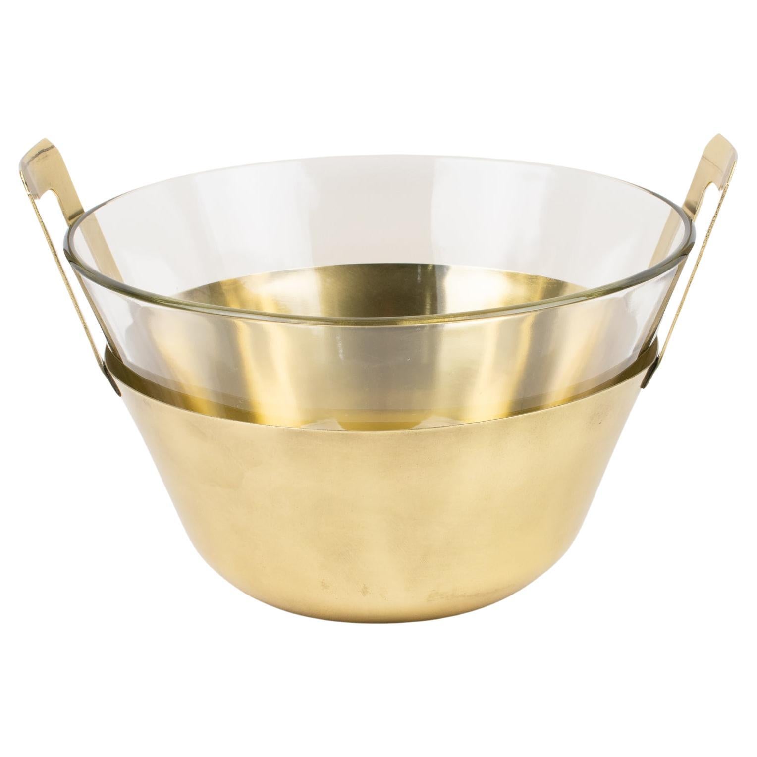 Modernist Gilt Metal and Glass Decorative Bowl Centerpiece, 1980s