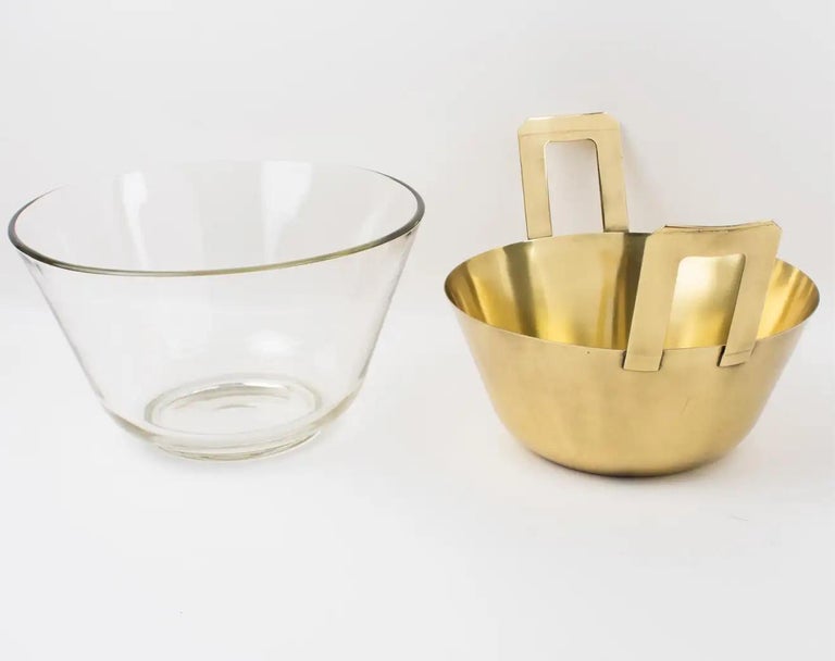 Modernist Gilt Metal and Glass Serving Bowl Centerpiece, 1980s In Good Condition For Sale In Atlanta, GA