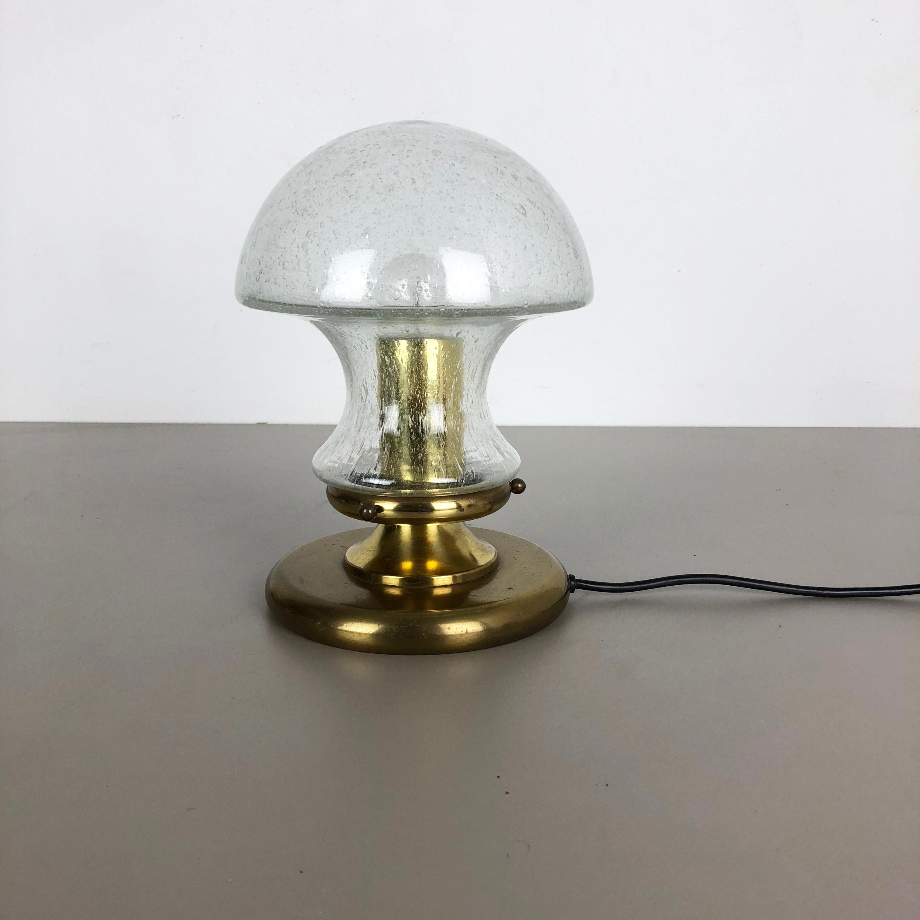 Mid-Century Modern Modernist Glass and Brass Mushroom Table Light by Doria Lights, 1970s, Germany For Sale
