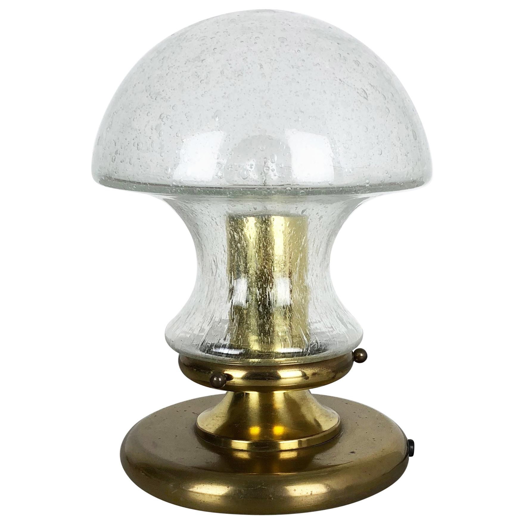 Modernist Glass and Brass Mushroom Table Light by Doria Lights, 1970s, Germany For Sale