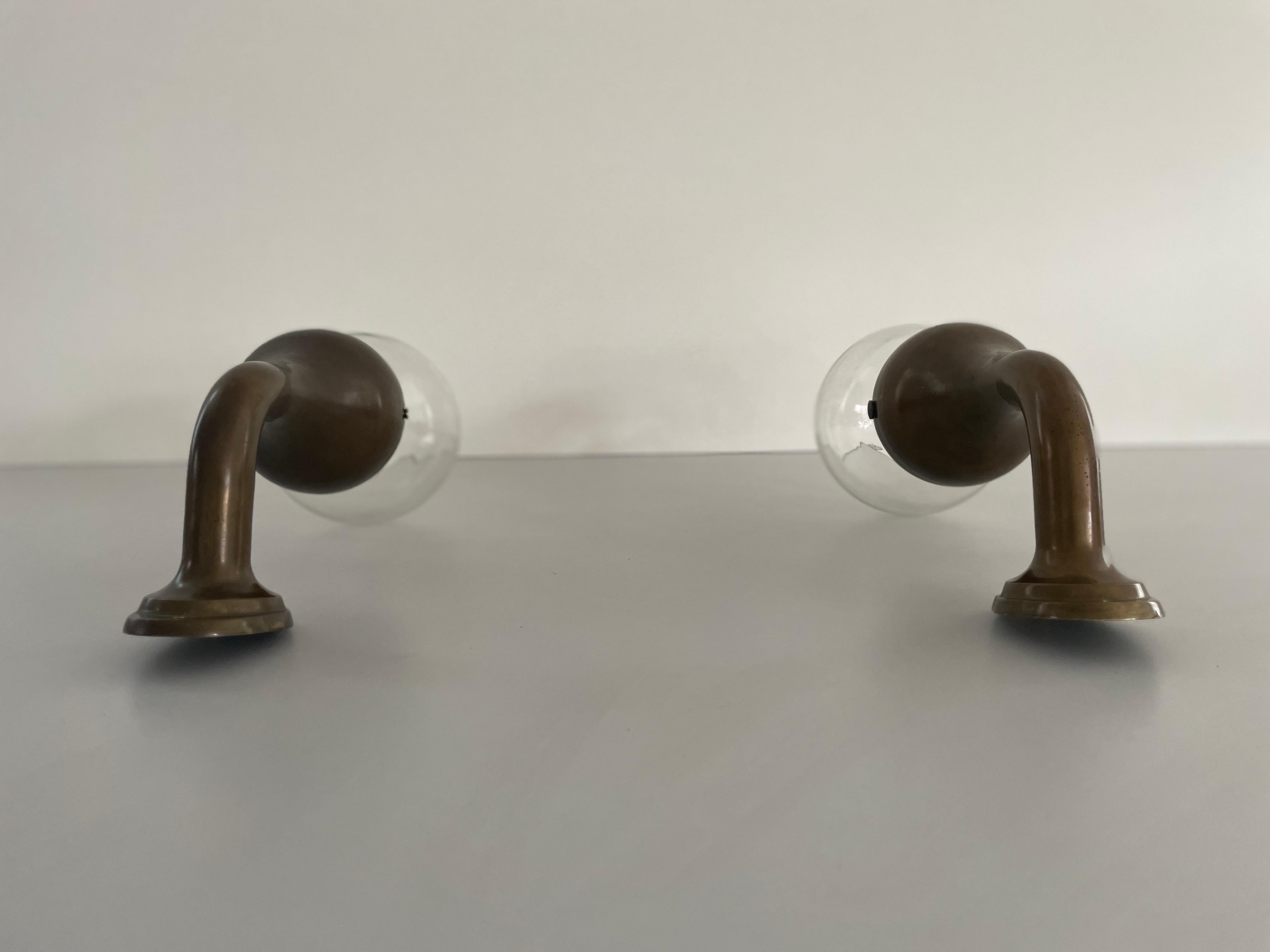 Mid-Century Modern Modernist Glass and Bronze Body Pair of Sconces, 1960s, Italy For Sale