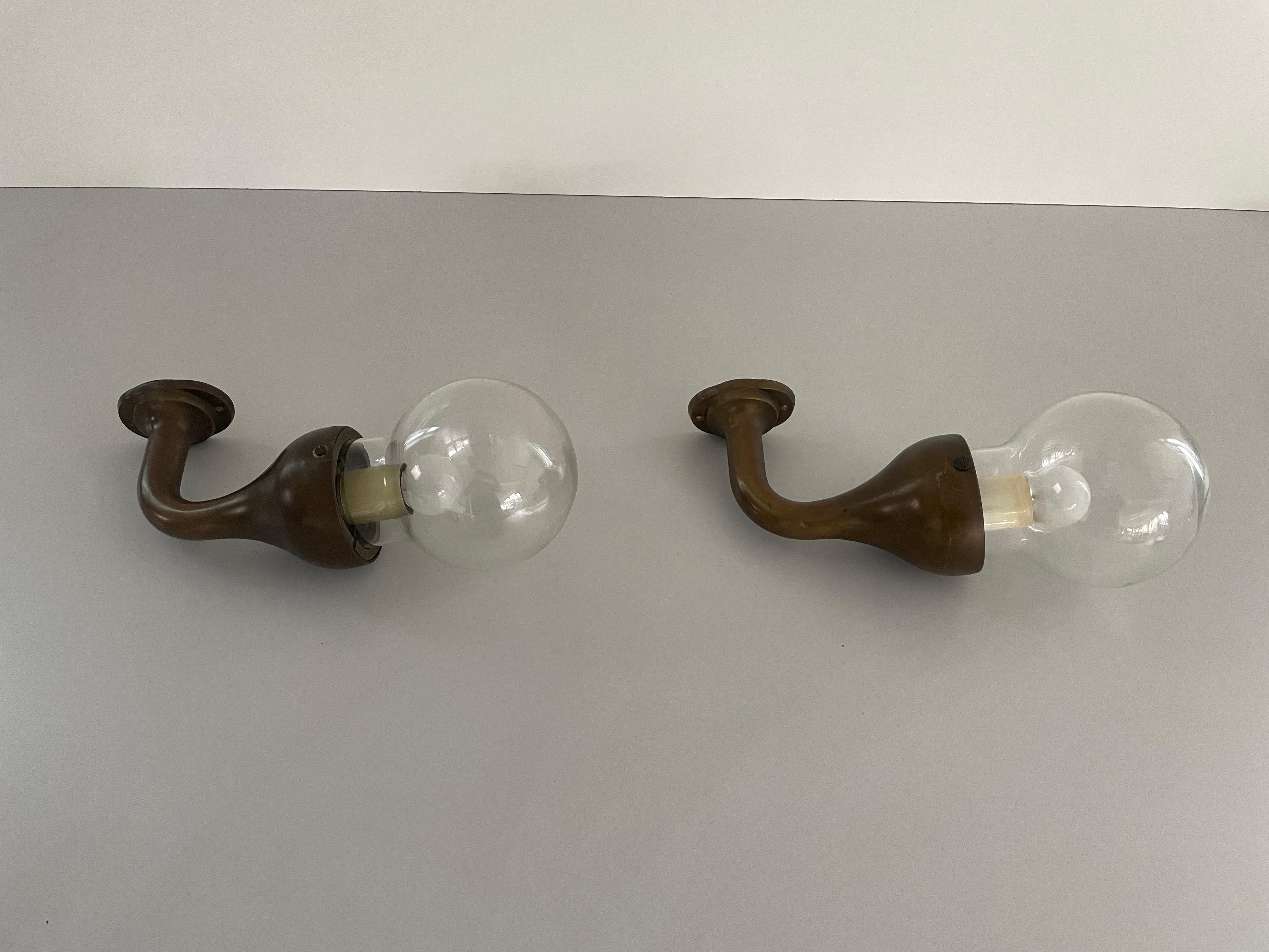 Italian Modernist Glass and Bronze Body Pair of Sconces, 1960s, Italy For Sale