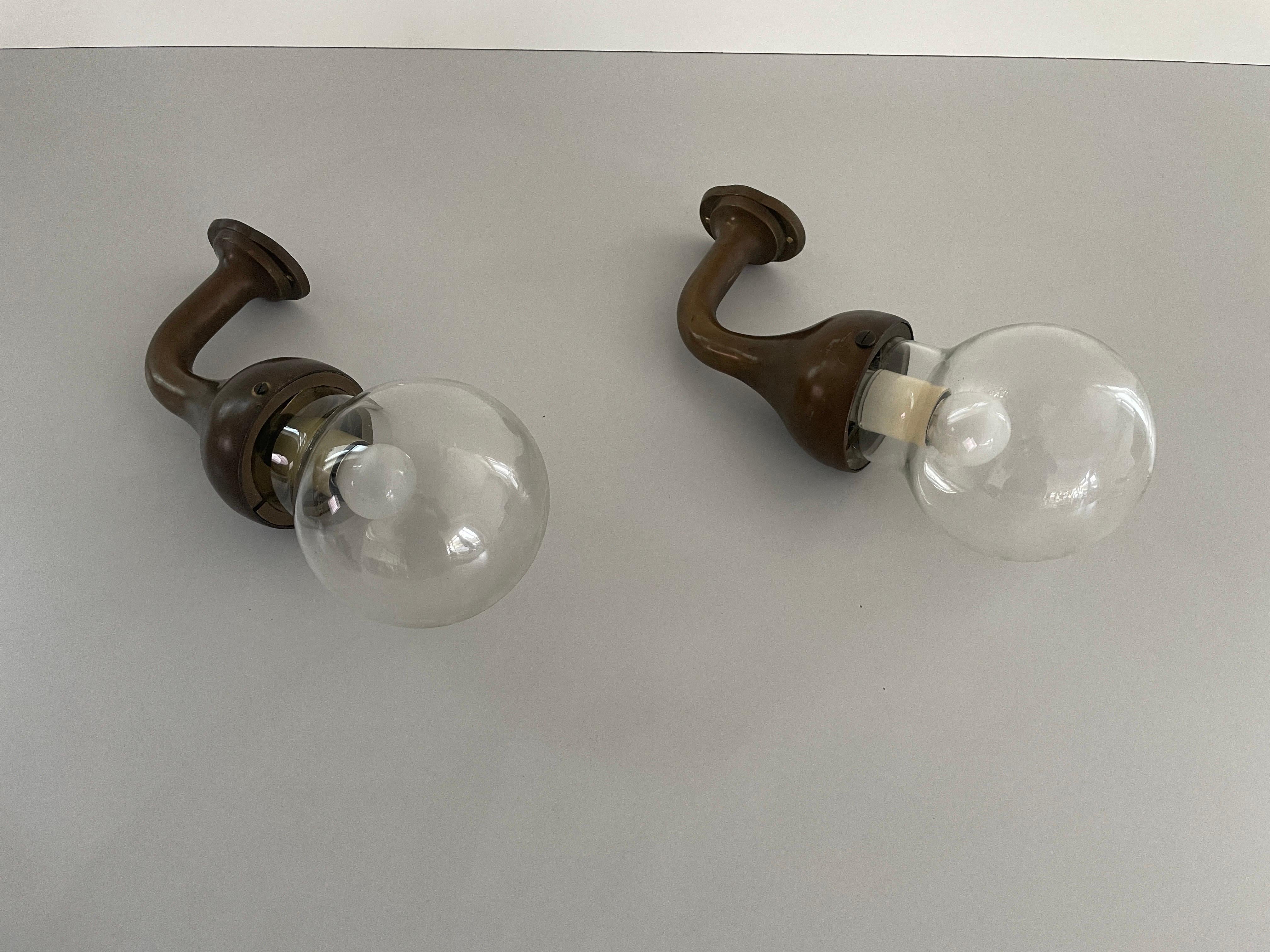 Mid-20th Century Modernist Glass and Bronze Body Pair of Sconces, 1960s, Italy For Sale