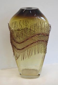 Modernist Glass and Copper Vase by Jim Grant